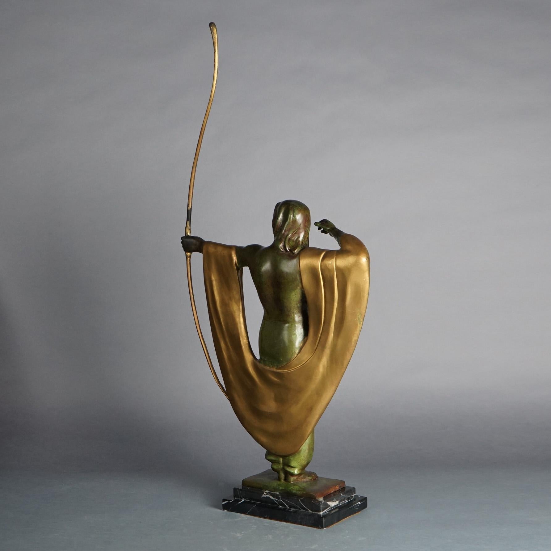 20th Century Art Deco Cast Bronze Archer Figure on Marble Base C1930