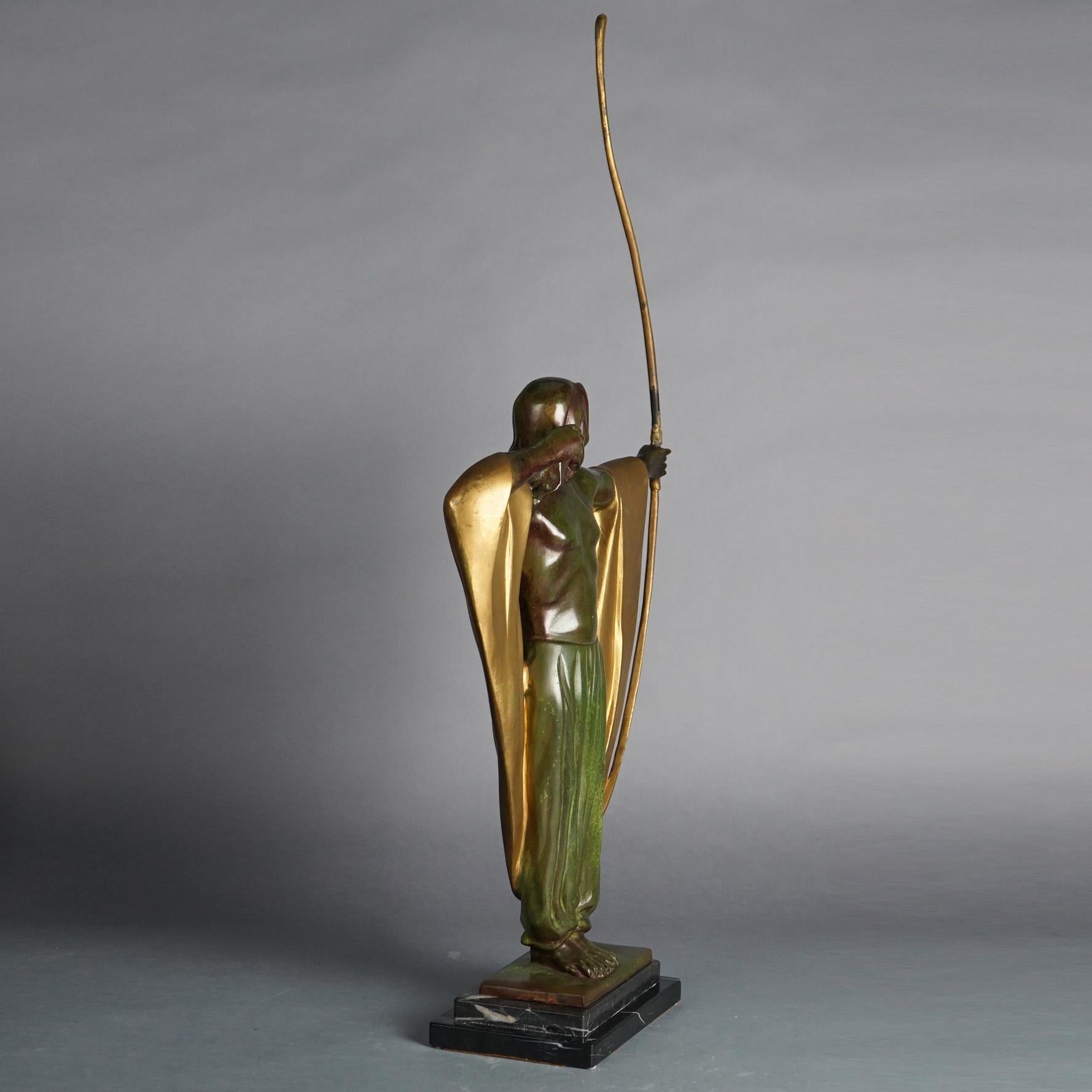 Art Deco Cast Bronze Archer Figure on Marble Base C1930 1