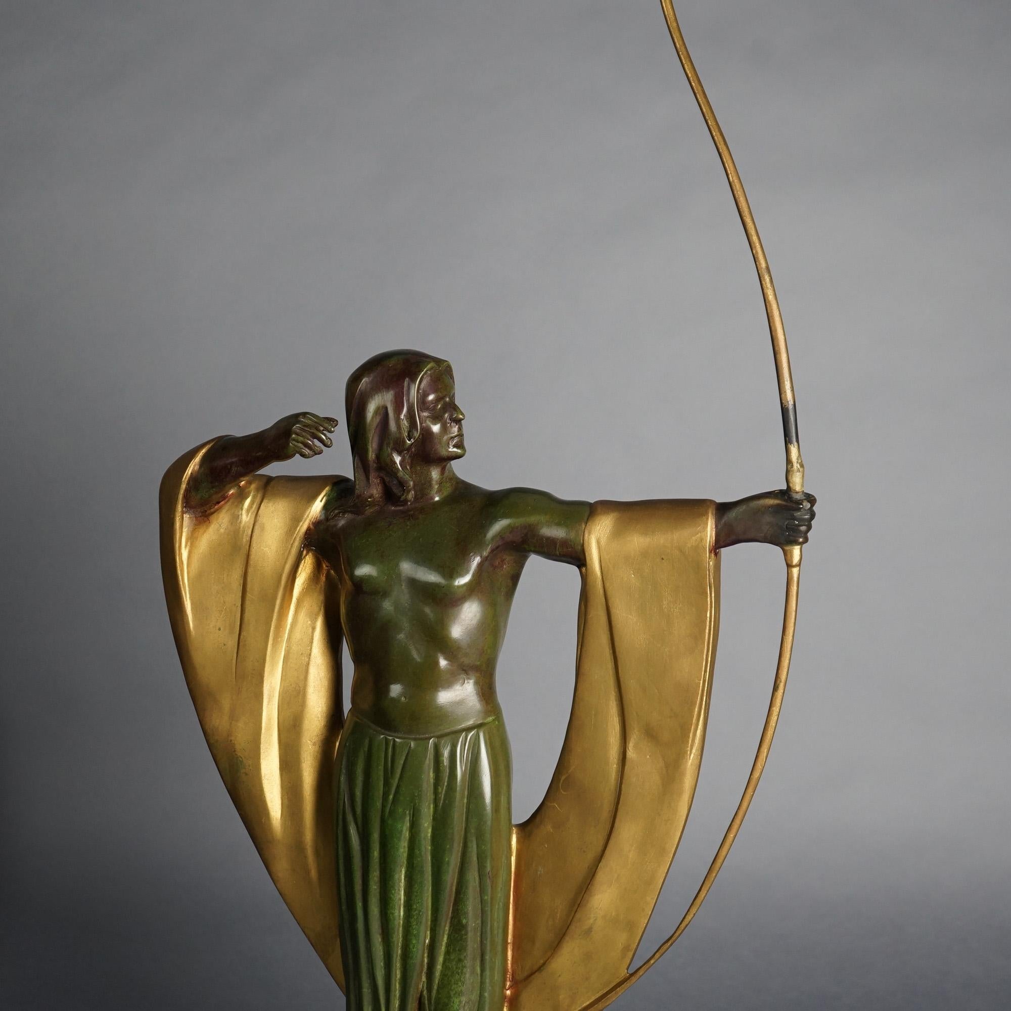 Art Deco Cast Bronze Archer Figure on Marble Base C1930 2