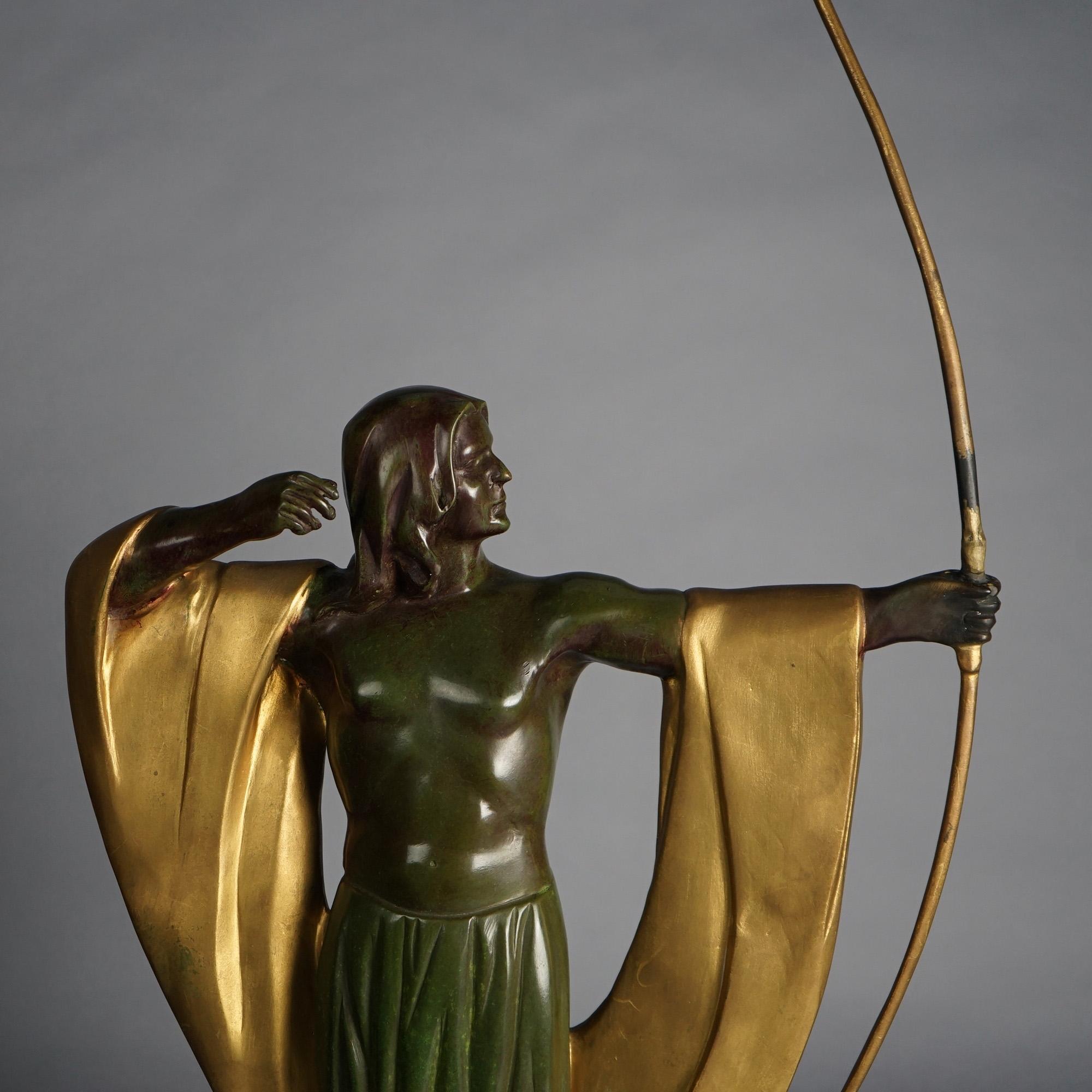 Art Deco Cast Bronze Archer Figure on Marble Base C1930 3
