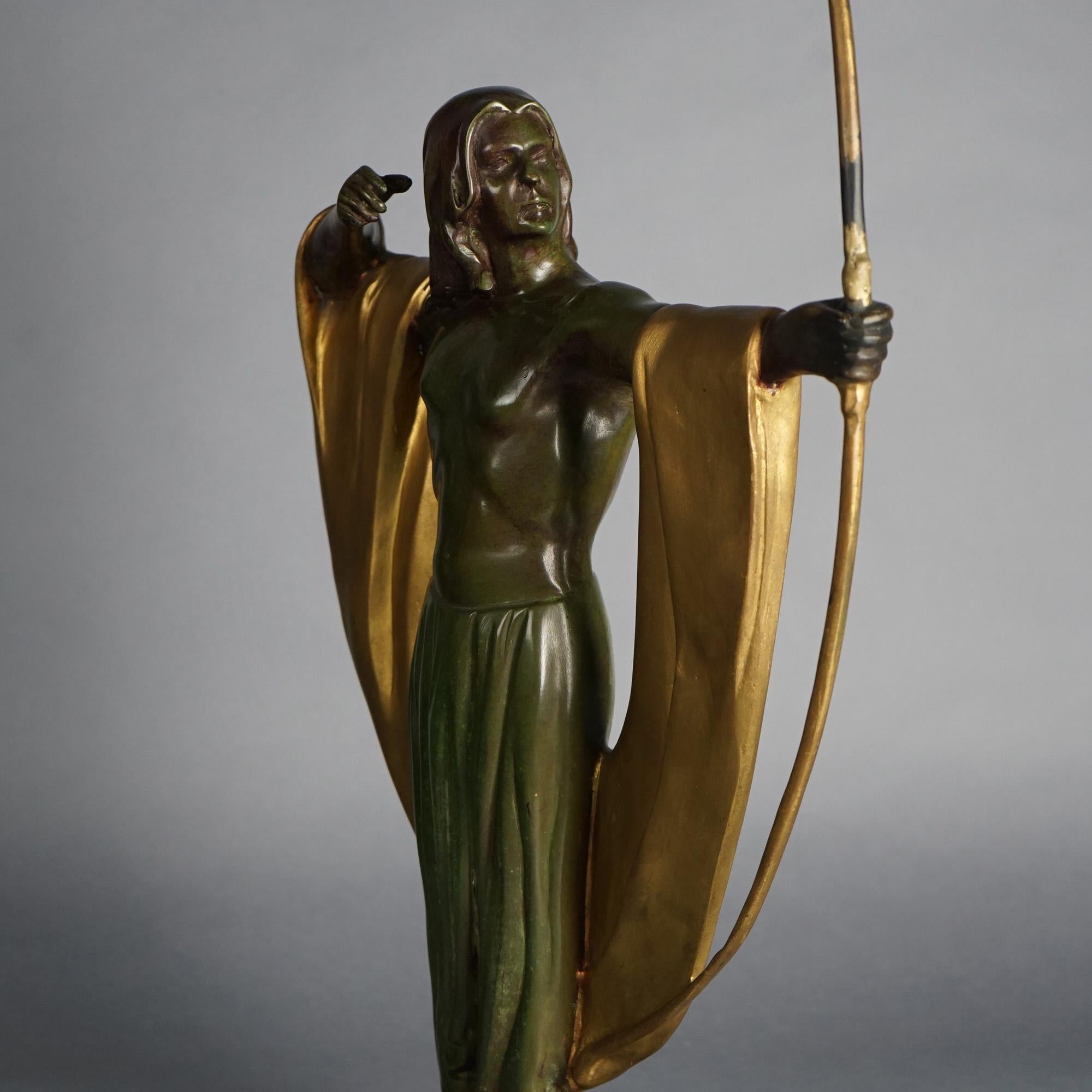 Art Deco Cast Bronze Archer Figure on Marble Base C1930 4
