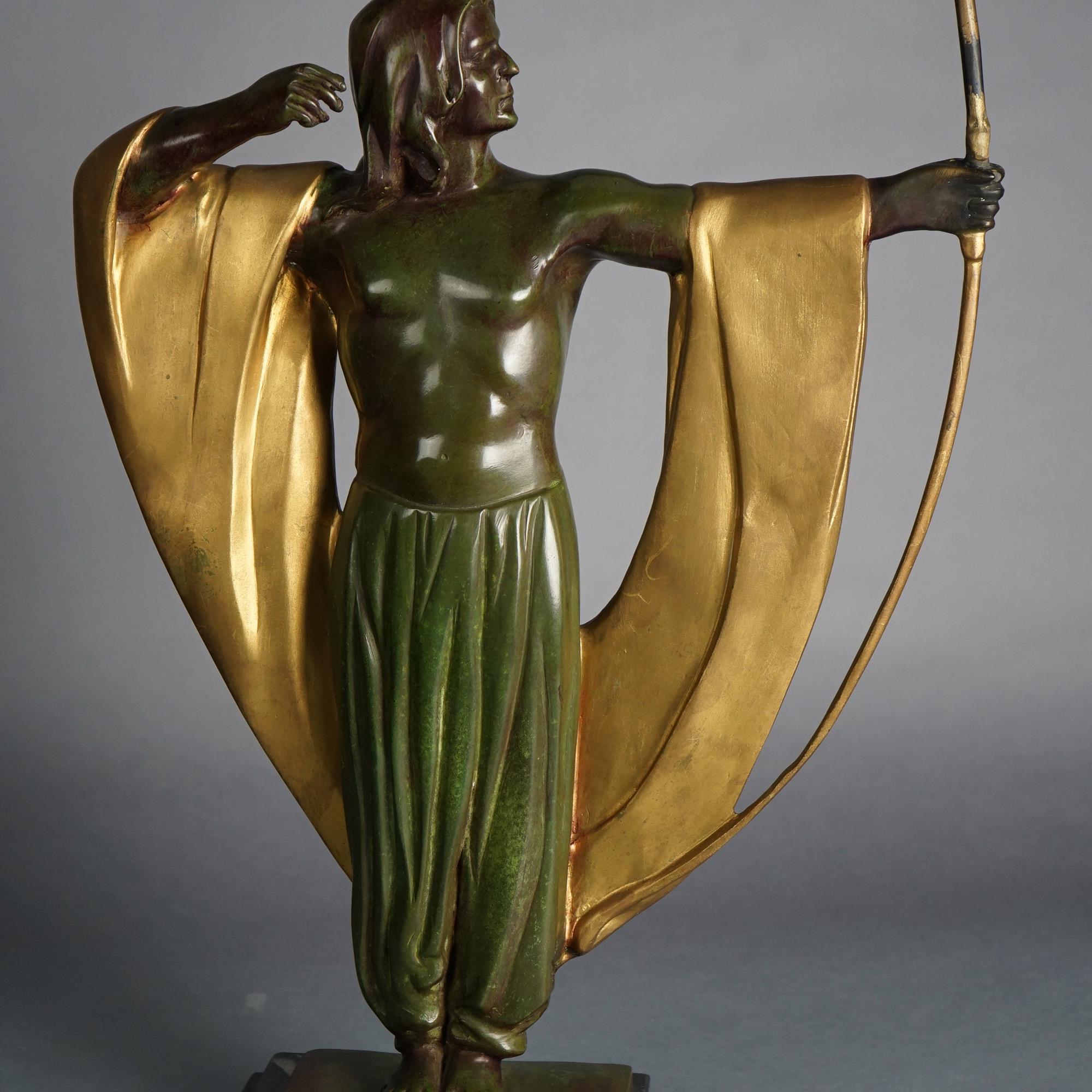 Art Deco Cast Bronze Archer Figure on Marble Base C1930 5