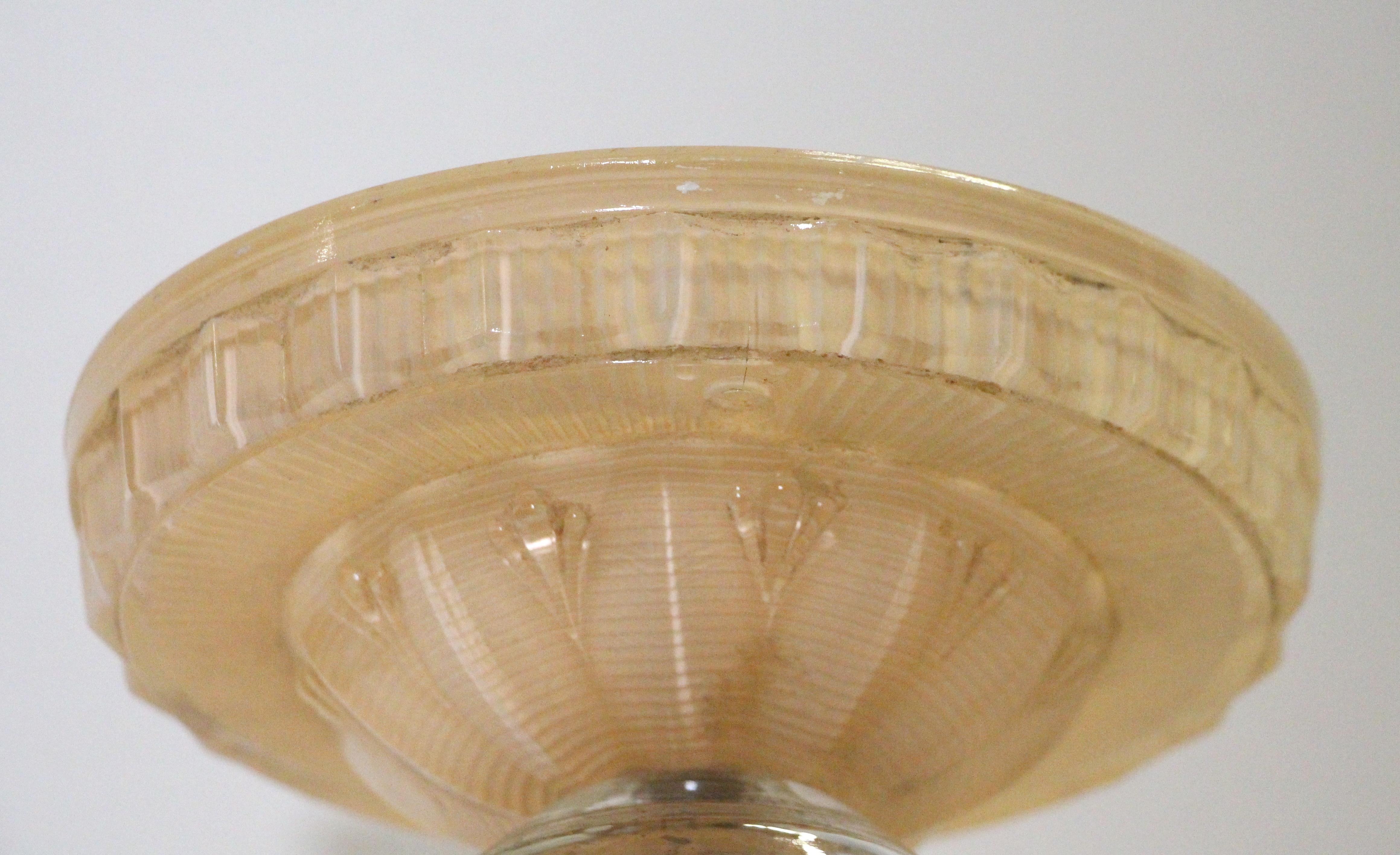 Art Deco Cast Glass Light Fixture Semi Flush Mount Pink & Clear, 1940s In Good Condition In New York, NY