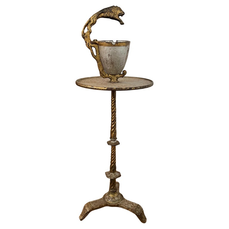 antique cigarette stand Smoking Stand, Smoke Table, End Table, Wood, Handled Table, Home Decor Art Deco Cast Iron Ashtray
