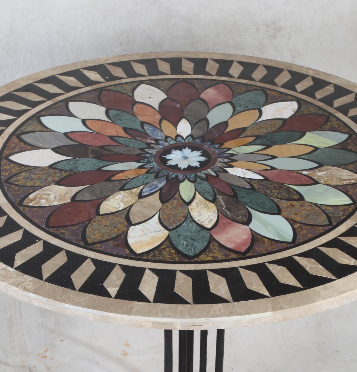 Art Deco Cast Iron Base Table with Pietra Dura Specimen Top with 4 Iron Chairs 5