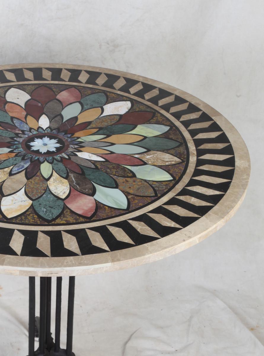 Art Deco Cast Iron Base Table with Pietra Dura Specimen Top with 4 Iron Chairs 4