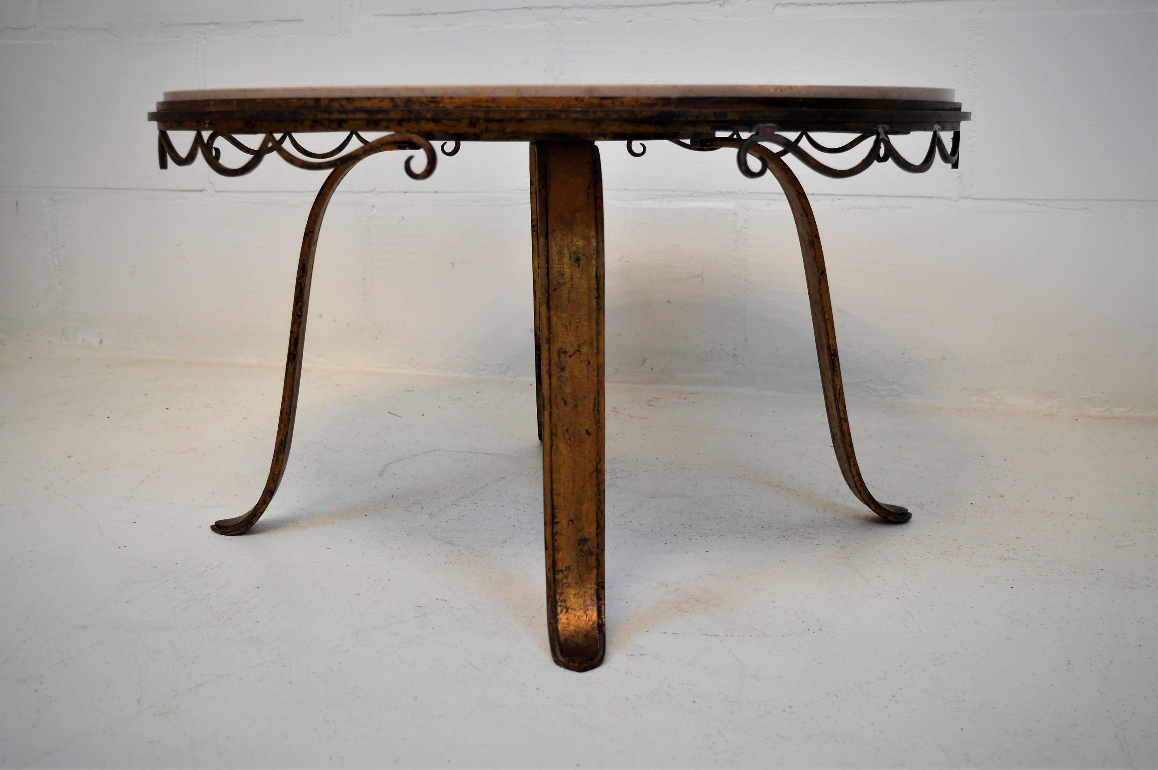 Art Deco Cast-Iron Gilded Coffee Table in the Style of Raymond Subes 1