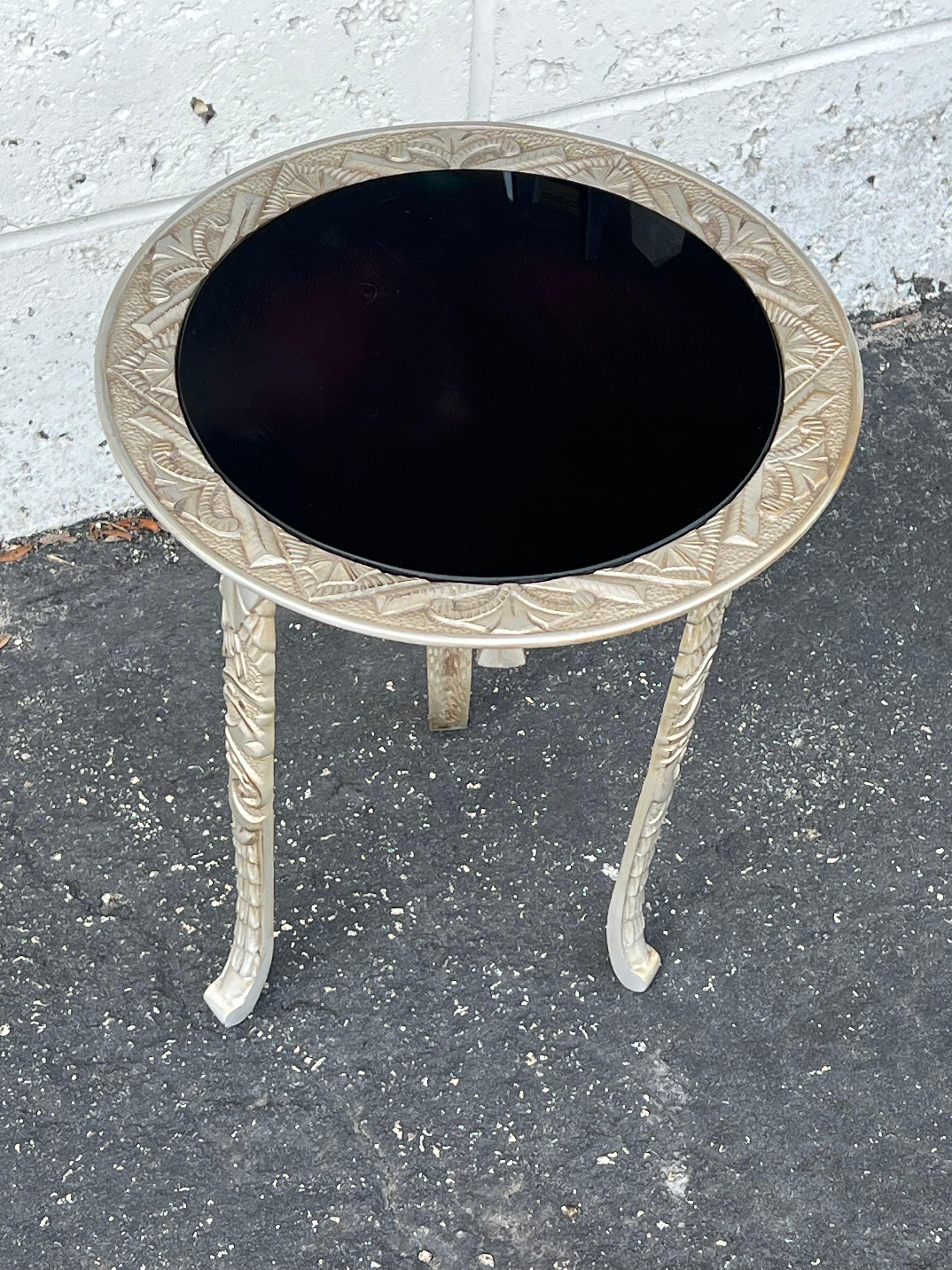 Art Deco Cast Iron Occasional Table With Black Glass Top ca' 1930's For Sale 4