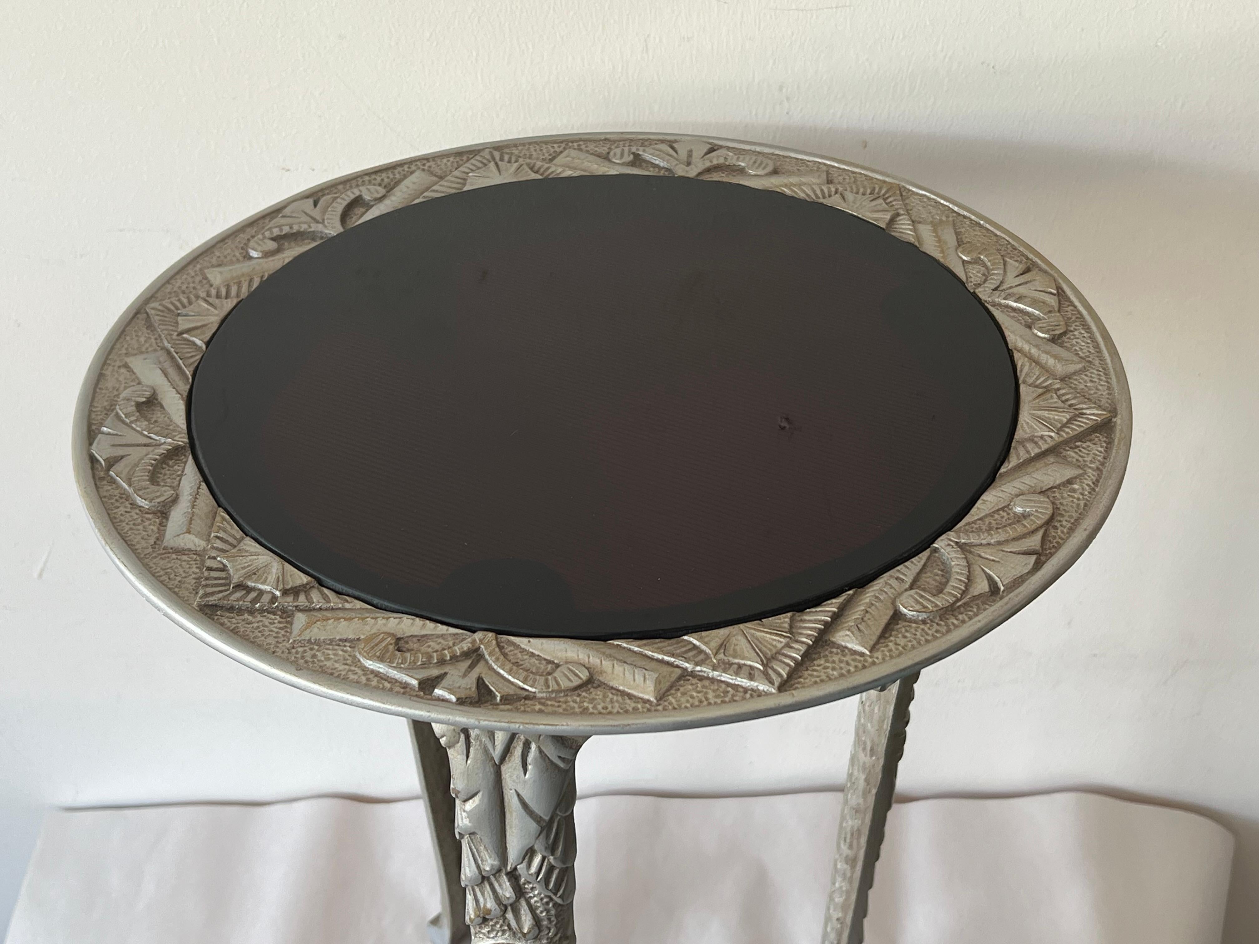 Art Deco Cast Iron Occasional Table With Black Glass Top ca' 1930's For Sale 10