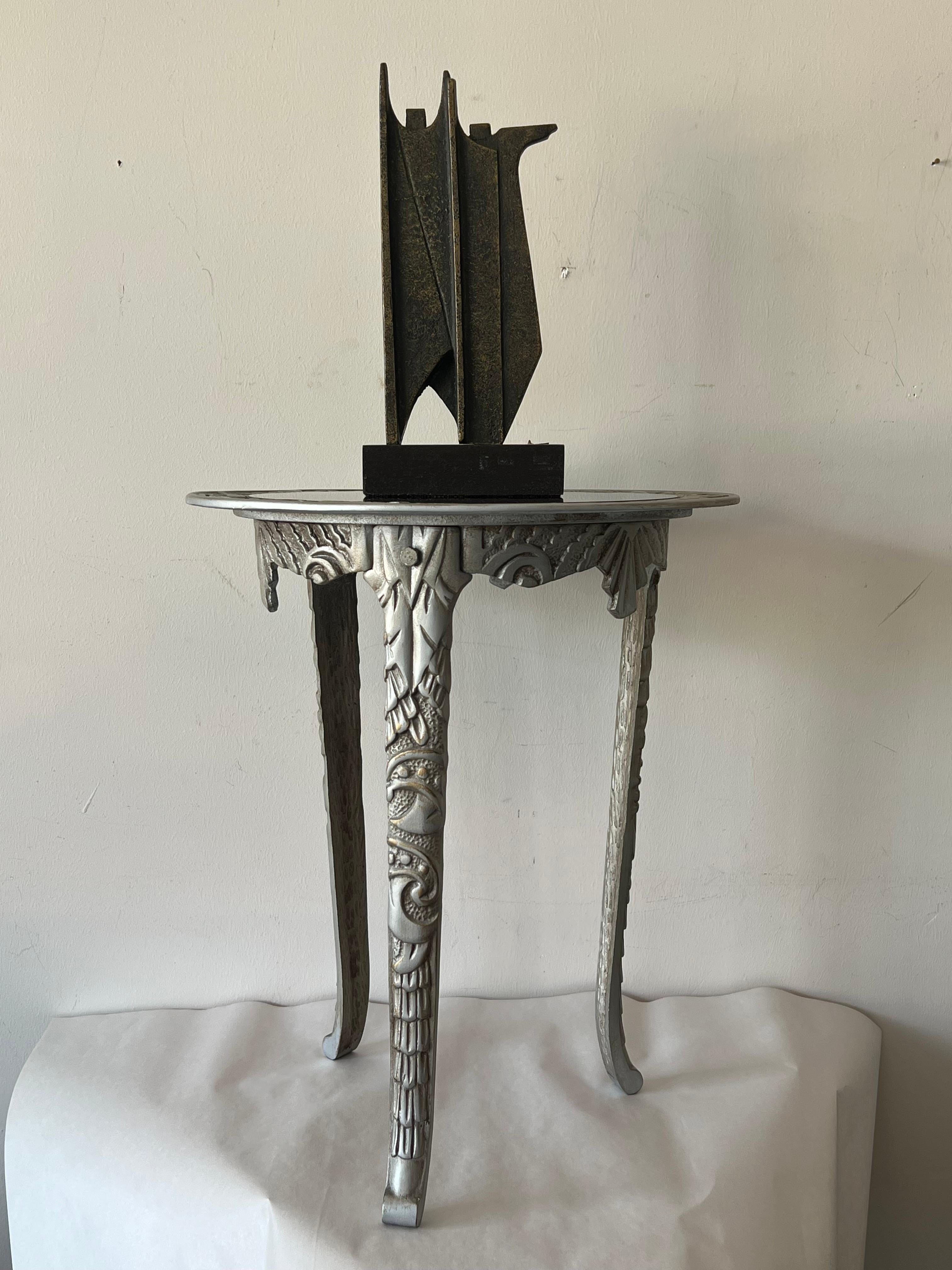 Art Deco Cast Iron Occasional Table With Black Glass Top ca' 1930's For Sale 11