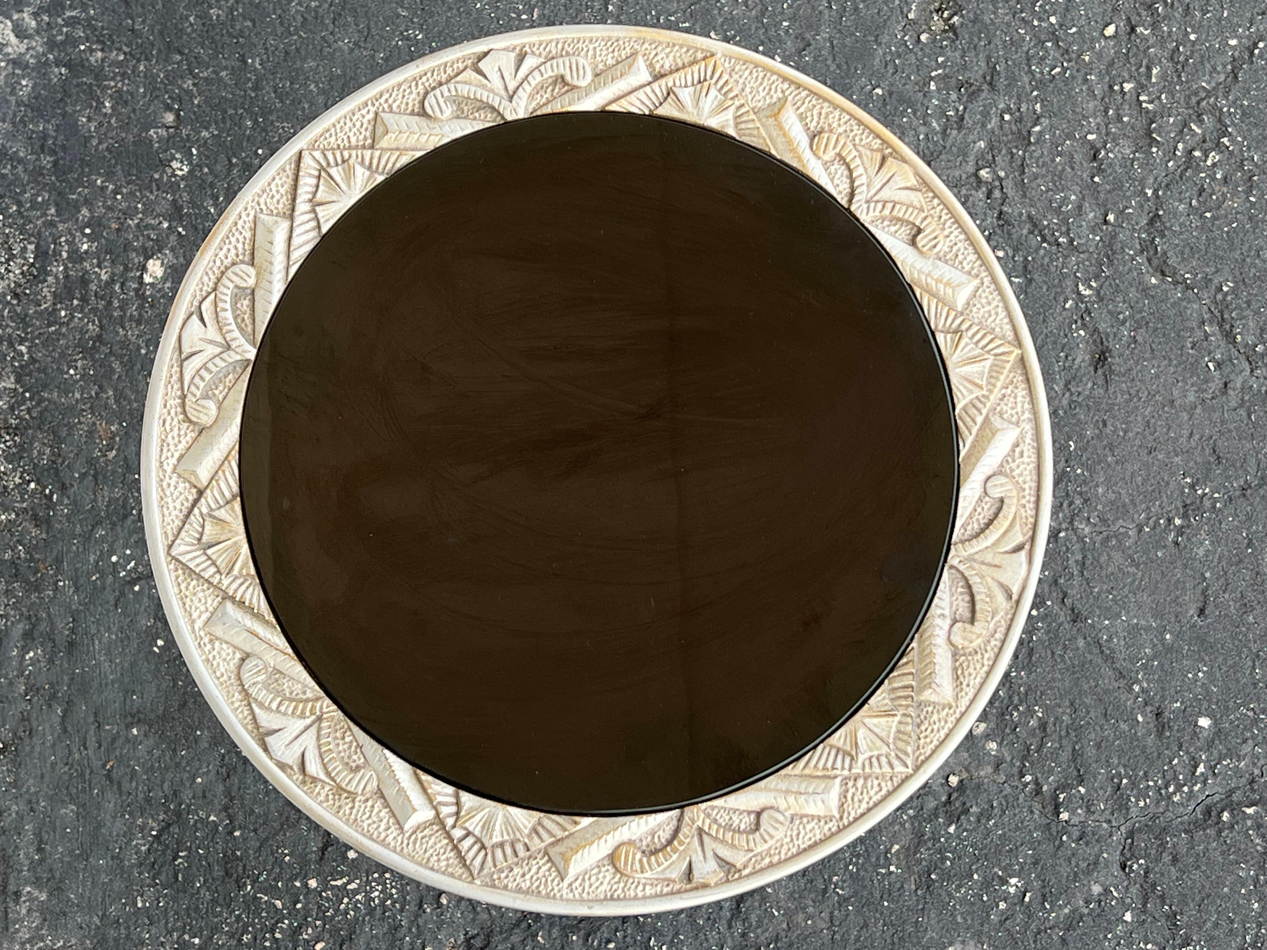 Art Deco Cast Iron Occasional Table With Black Glass Top ca' 1930's For Sale 1