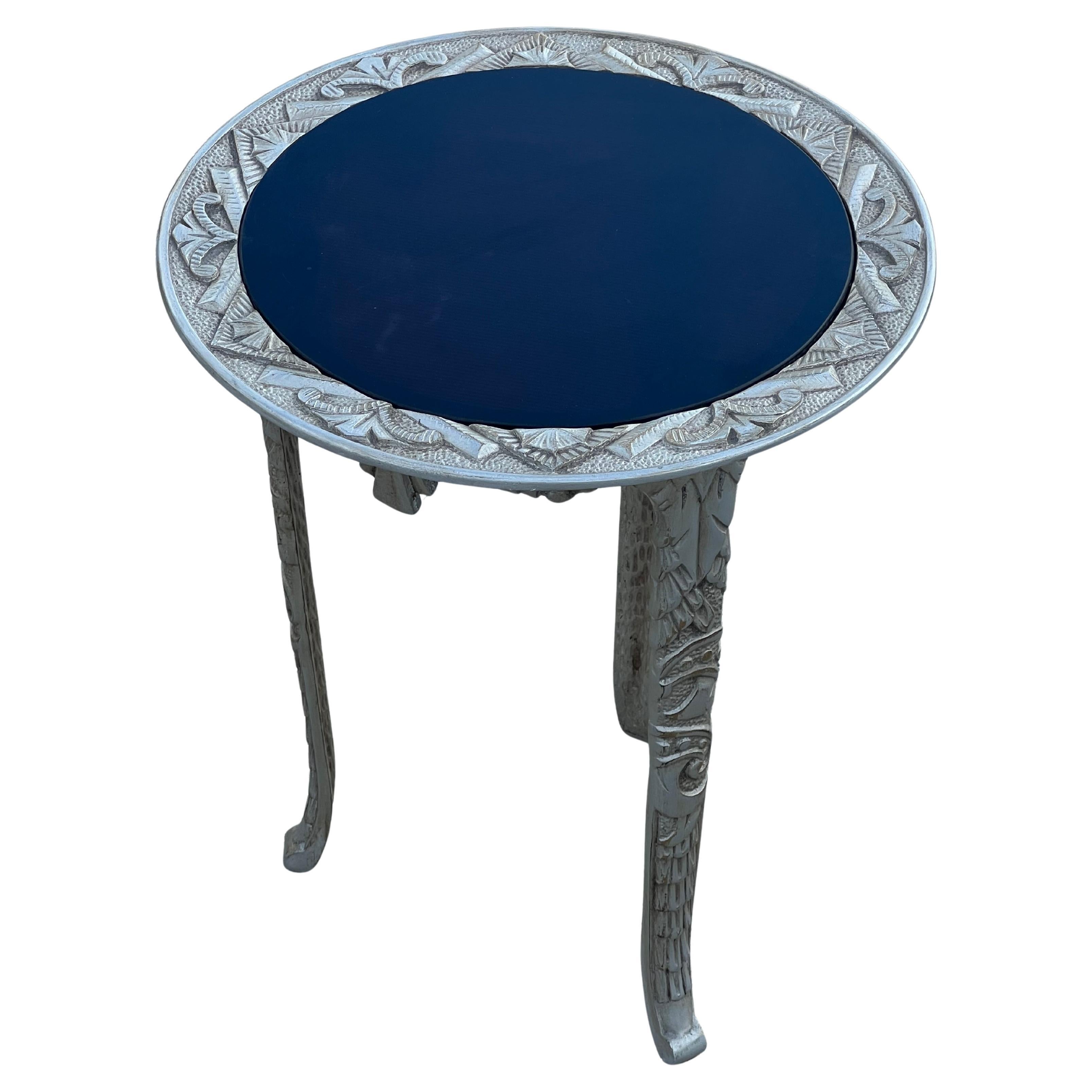 Art Deco Cast Iron Occasional Table With Black Glass Top ca' 1930's For Sale