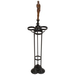 Art Deco Cast Iron Plant Stand with Nude Faux Bronze Female Statue