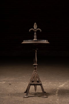 Art Deco Cast Iron & Potoro Marble Smoking Stand with Fleur-de-Lis Finial