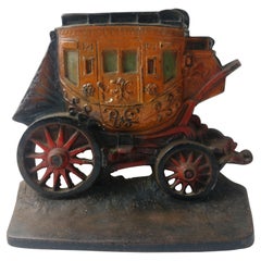 Art Deco Cast Iron Stagecoach Door Stop with Original Paint, 1930
