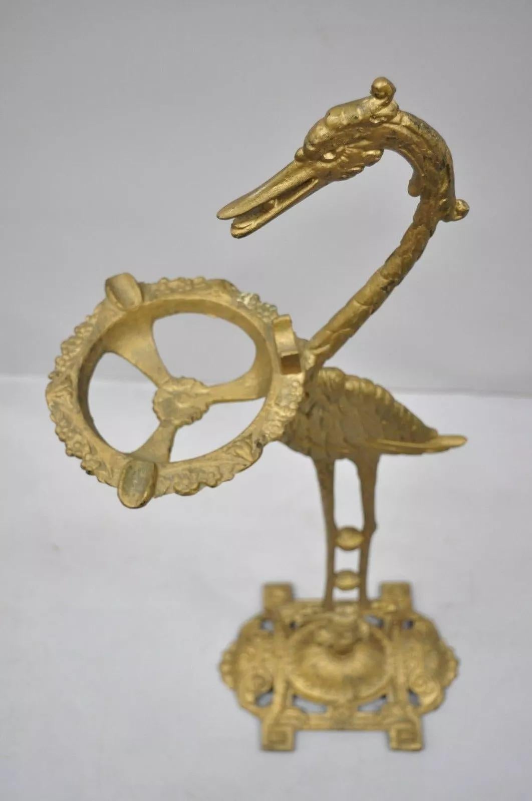 Unknown Art Deco Cast Iron Stork Bird Ashtray Smoking Stand Crane Heron by Sandel For Sale