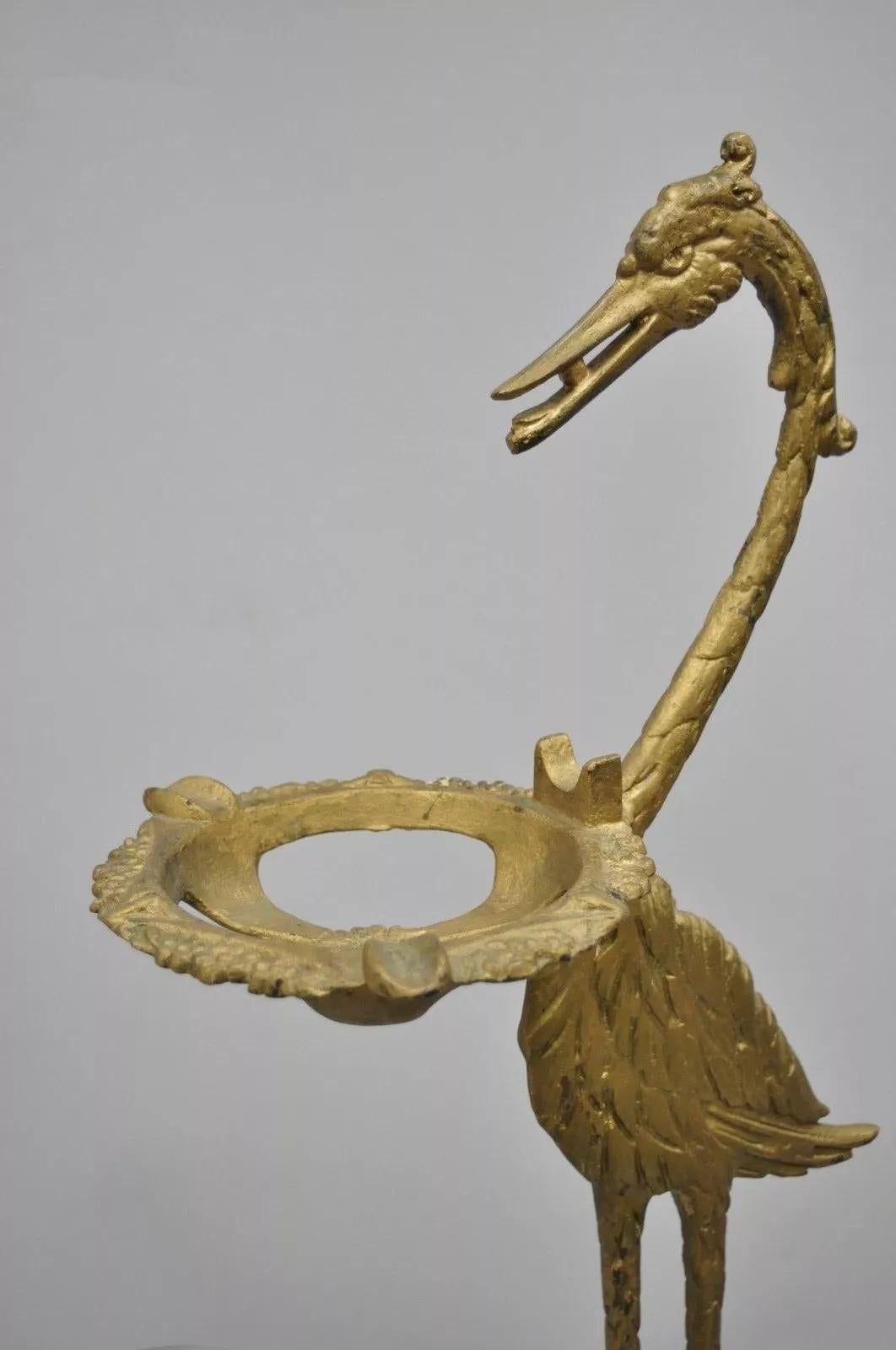 Art Deco Cast Iron Stork Bird Ashtray Smoking Stand Crane Heron by Sandel In Good Condition For Sale In Philadelphia, PA