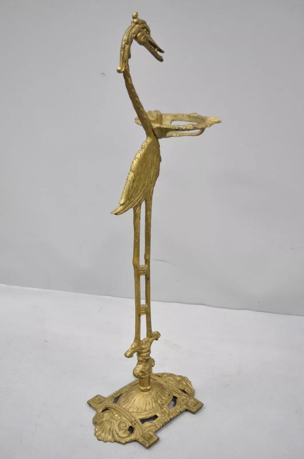 Art Deco Cast Iron Stork Bird Ashtray Smoking Stand Crane Heron by Sandel For Sale 1