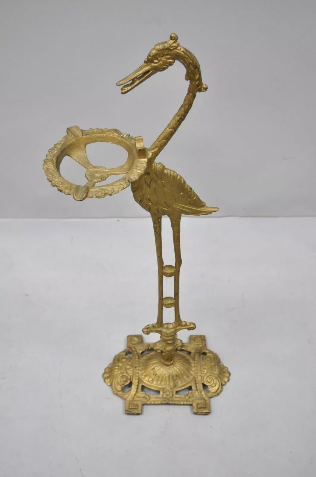 Art Deco Cast Iron Stork Bird Ashtray Smoking Stand Crane Heron by Sandel For Sale 4