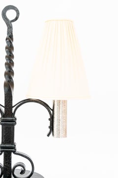 Art Deco Cast Iron table lamp with fabric shades around 1920s
