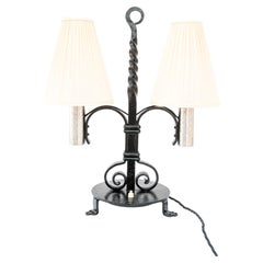 Art Deco Cast Iron table lamp with fabric shades around 1920s