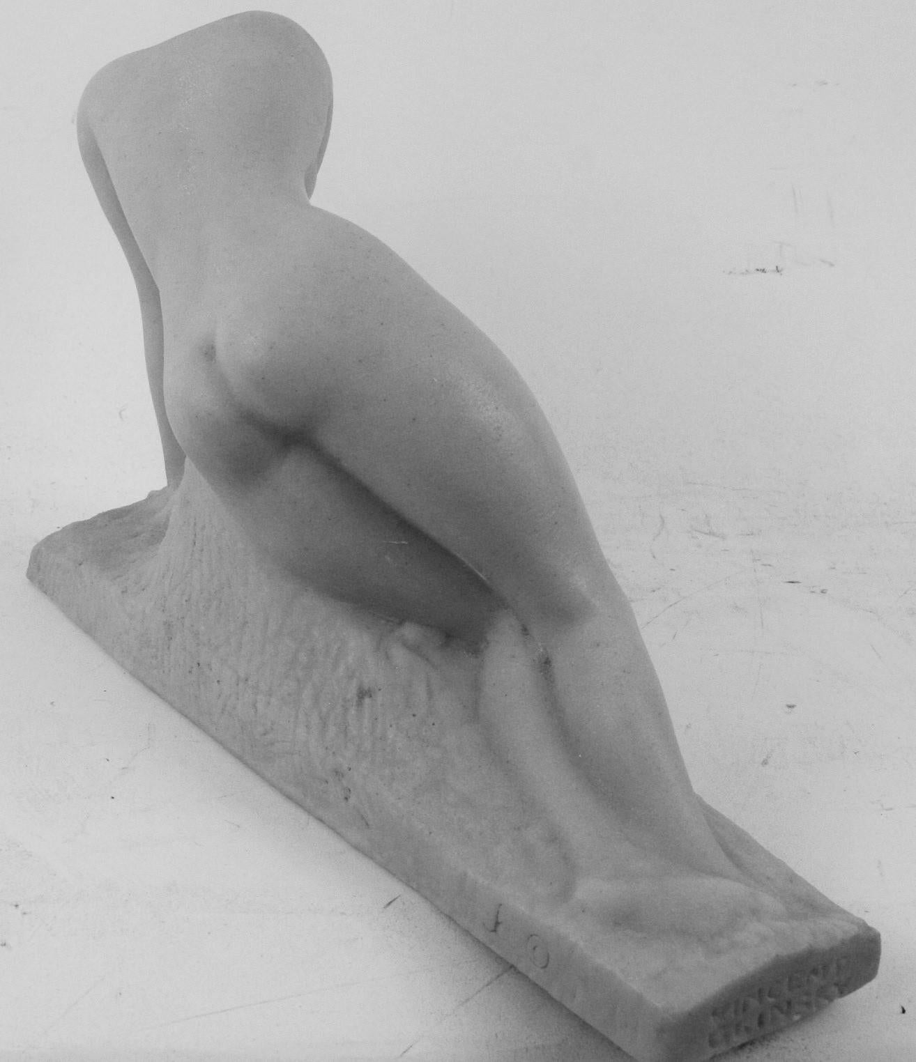 Art-Déco-Marmorsteingussstein „Das Erwachen“ von Vincent Glinsky (Bildhauermarmor) im Angebot