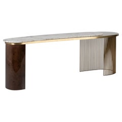 Tavolo Consolle Art Deco Castelo, Granito Patagonia, Radice di Quercia, Greenapple fatto a mano