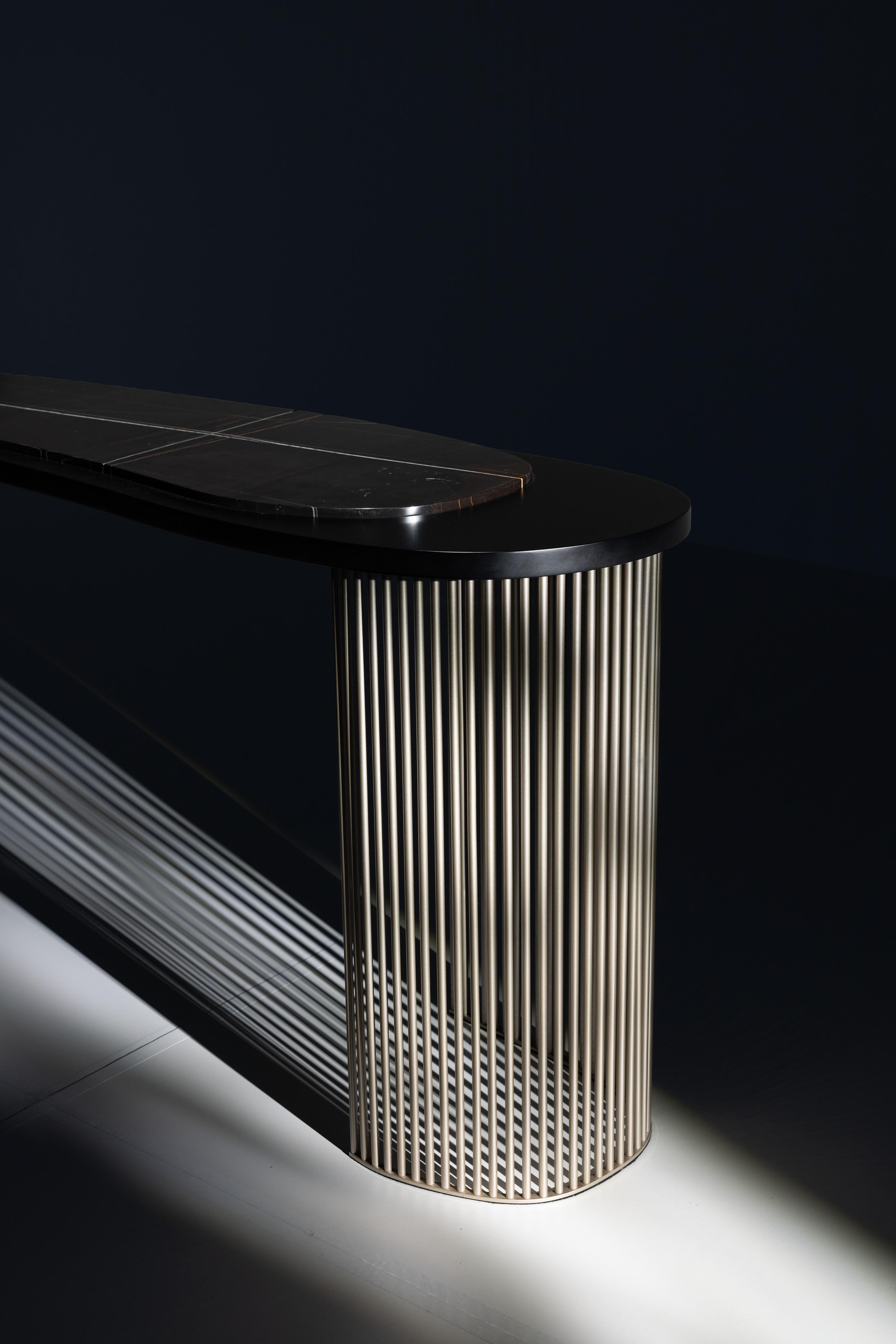 Brass Art Deco Castelo Console Table, Sahara Noir, Stainless, Handmade by Greenapple For Sale