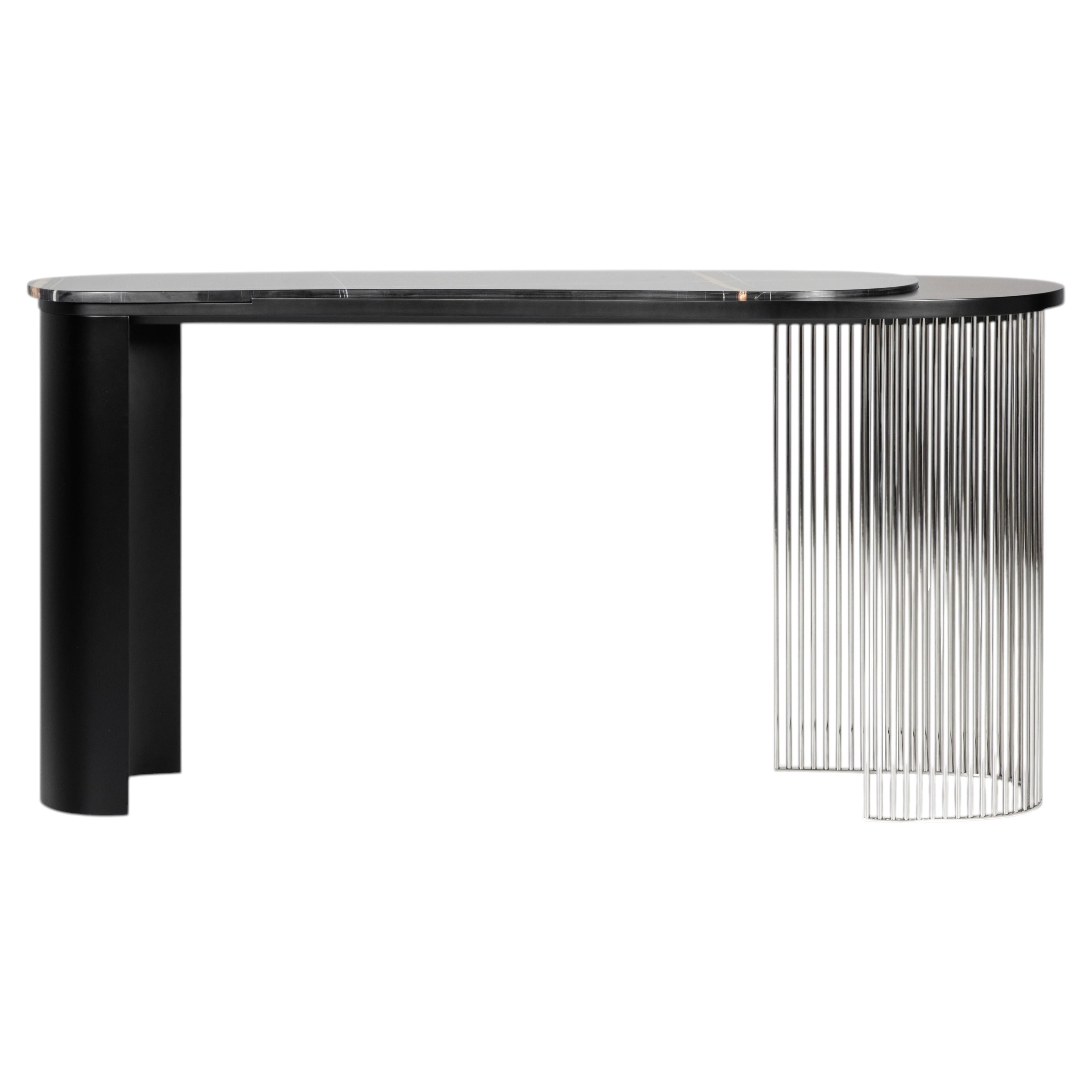 Mesa consola Art Decó Castelo, Sahara Noir, inoxidable, hecha a mano por Greenapple