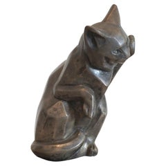 Mascotte de voiture-chat Art Déco par Irénée Rochard années 1930