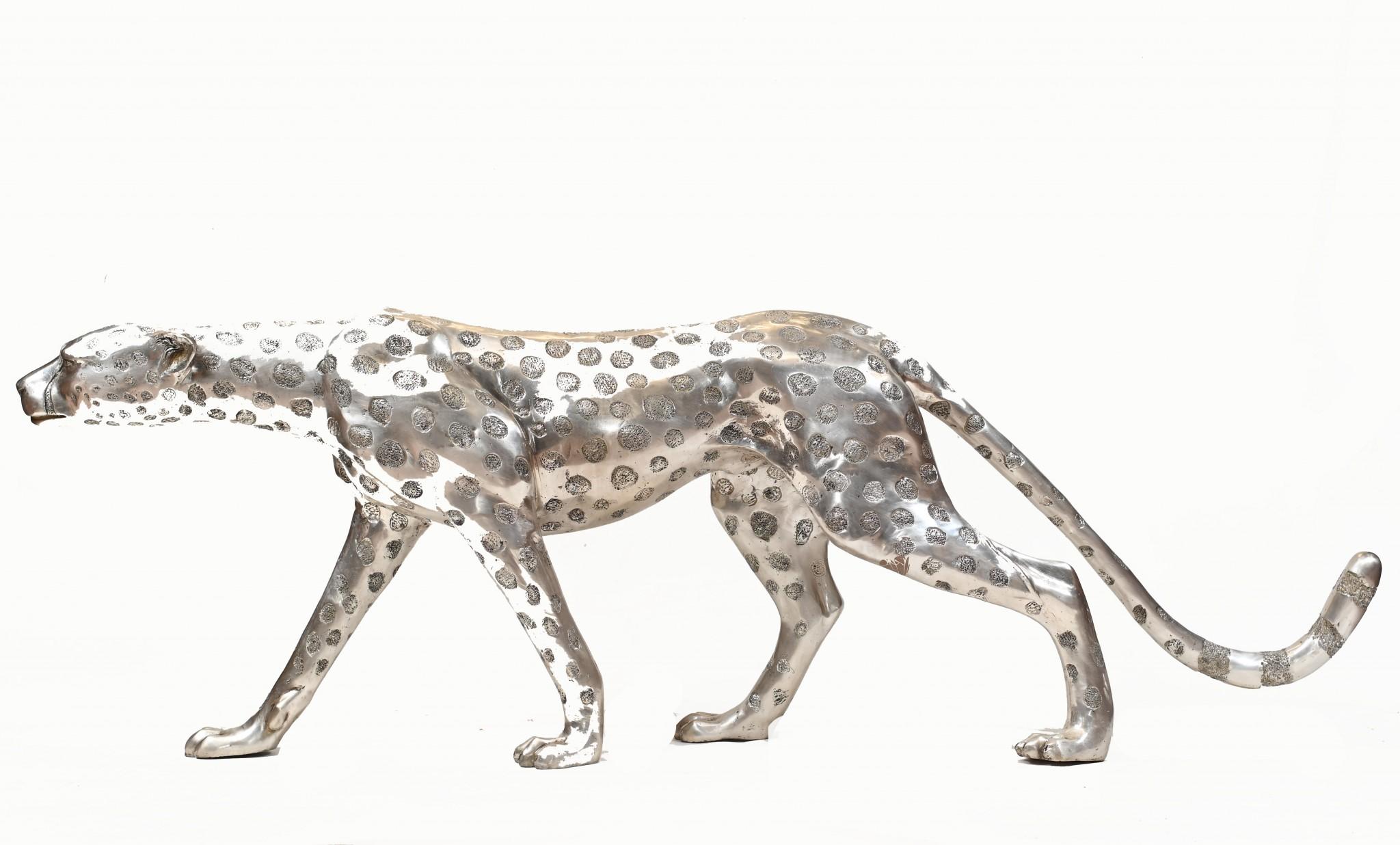 Art Deco Cat Large Bronze Cheetah Statue Panther In Good Condition In Potters Bar, GB
