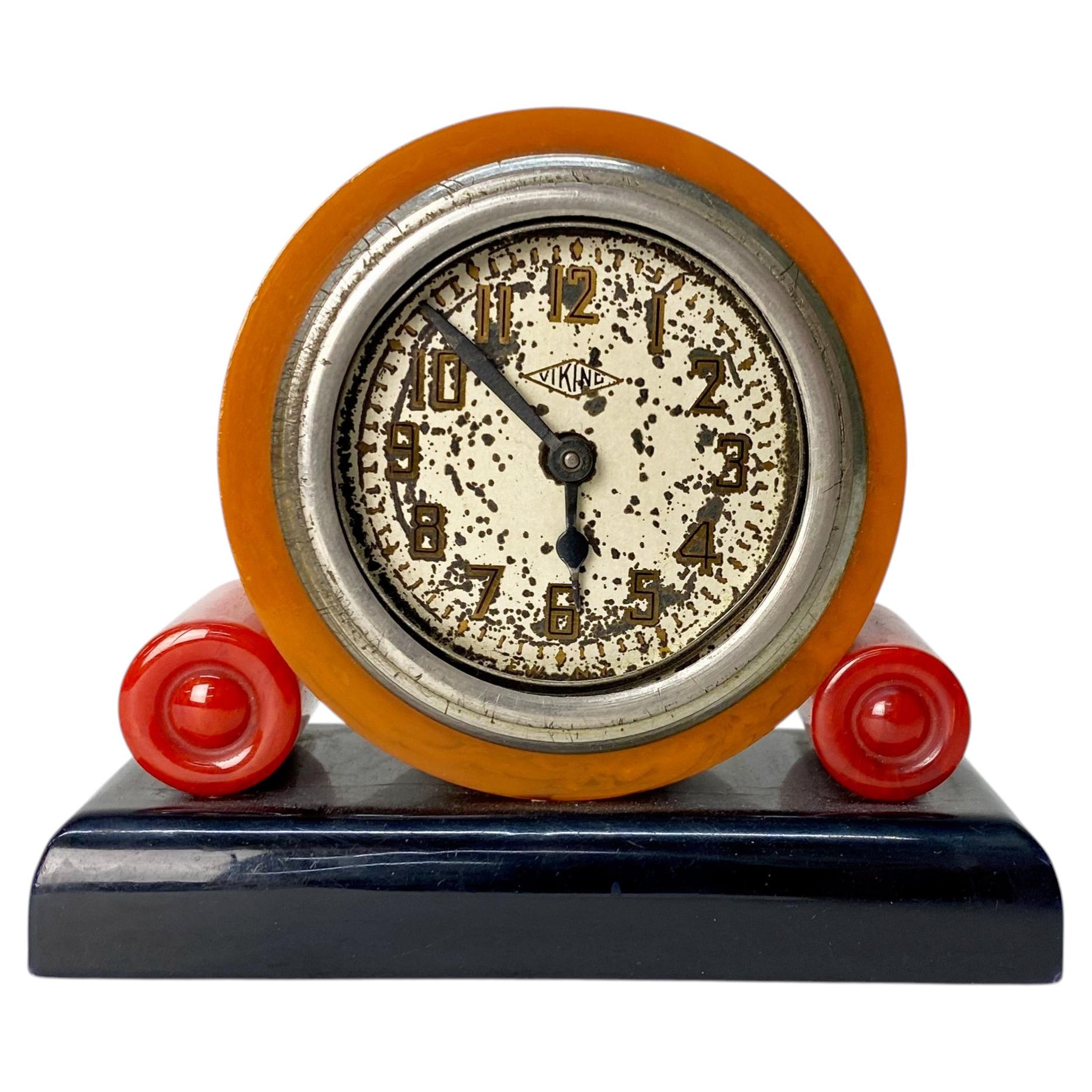 Art Deco Catalin or Bakelite "Viking" Machine Age Desk Clock, American, 1930s