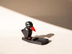 Art Deco Crow Ashtray or Catchall with Match Holder, Painted Wood, France 1940s