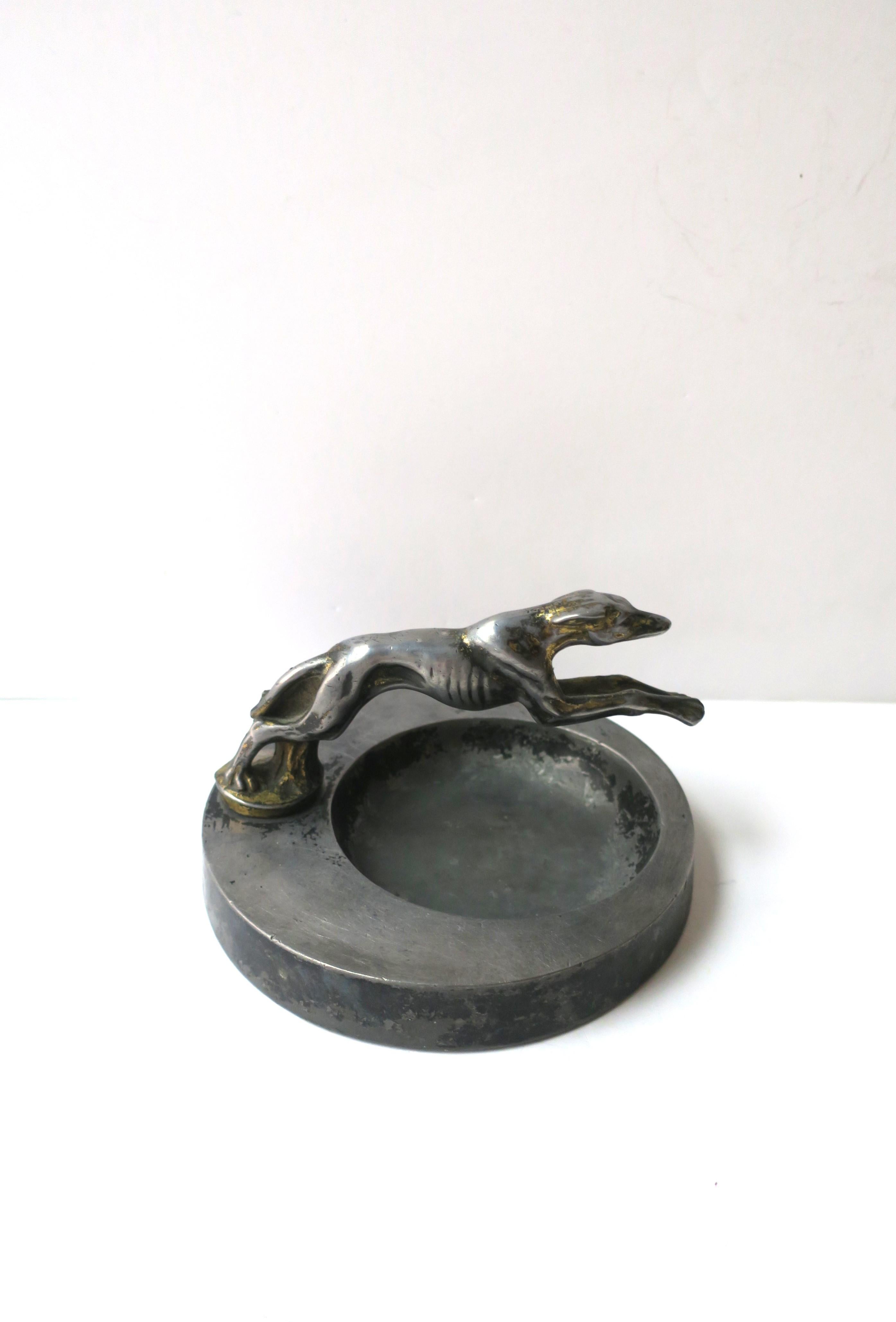 20th Century Art Deco Catchall Vide-Poche with Greyhound Whippet Dog Sculpture  For Sale