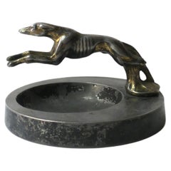 Antique Art Deco Catchall Vide-Poche with Greyhound Whippet Dog Sculpture 