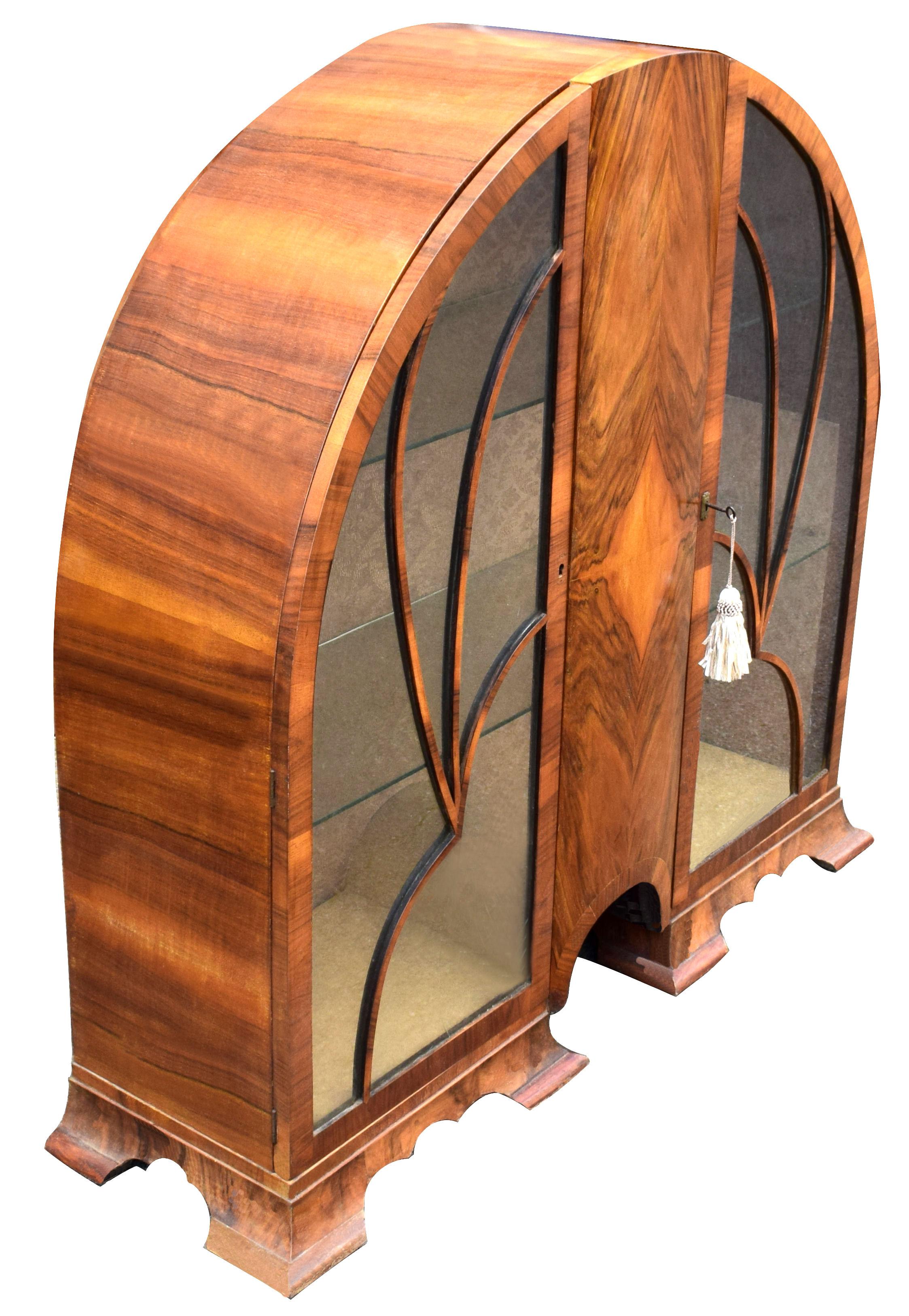 Art Deco Cathedral Display Cabinet, Vitrine, circa 1930 In Good Condition In Devon, England