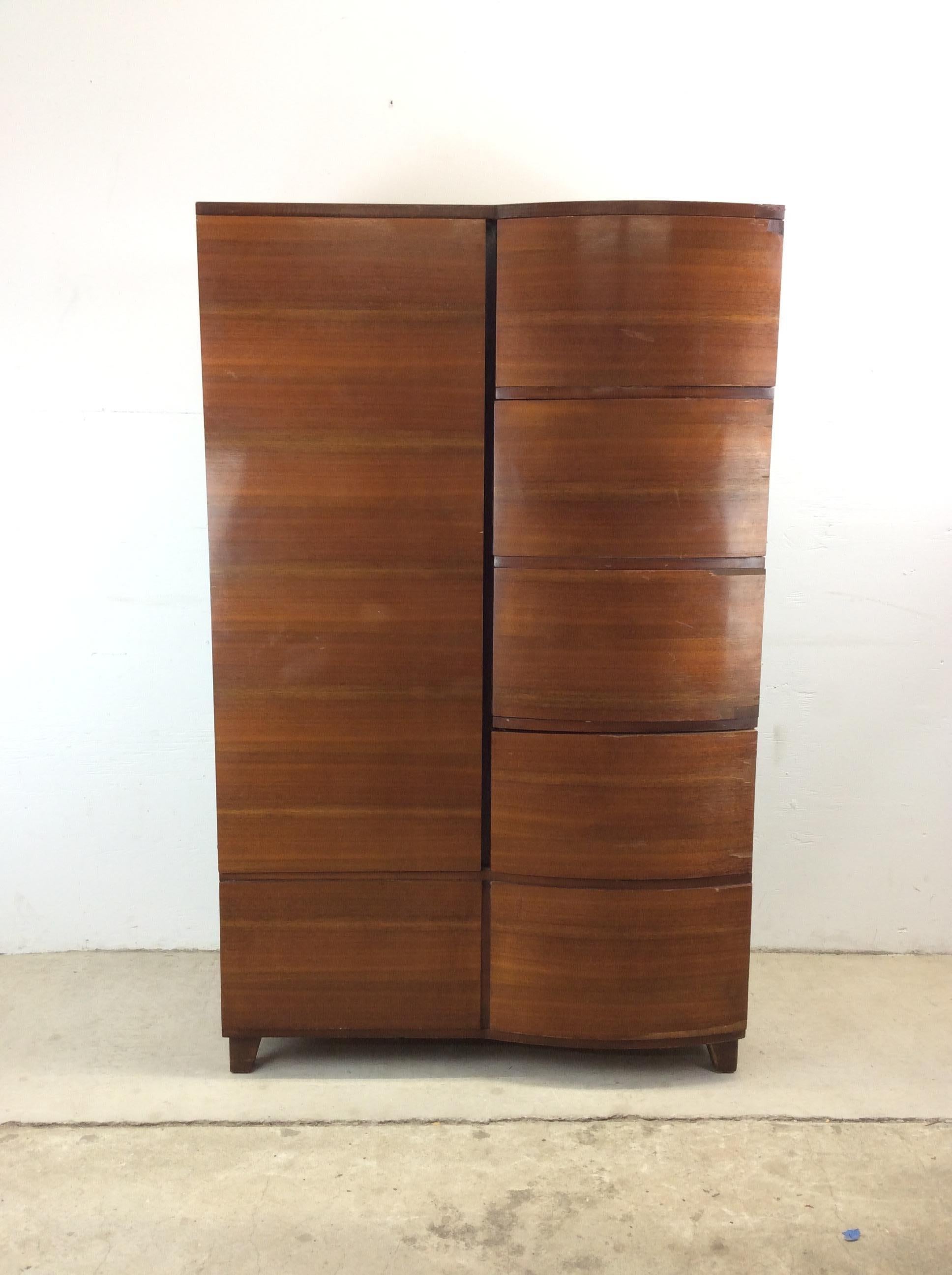 Veneer Art Deco Cedar Lined Armoire with 4 Drawers For Sale