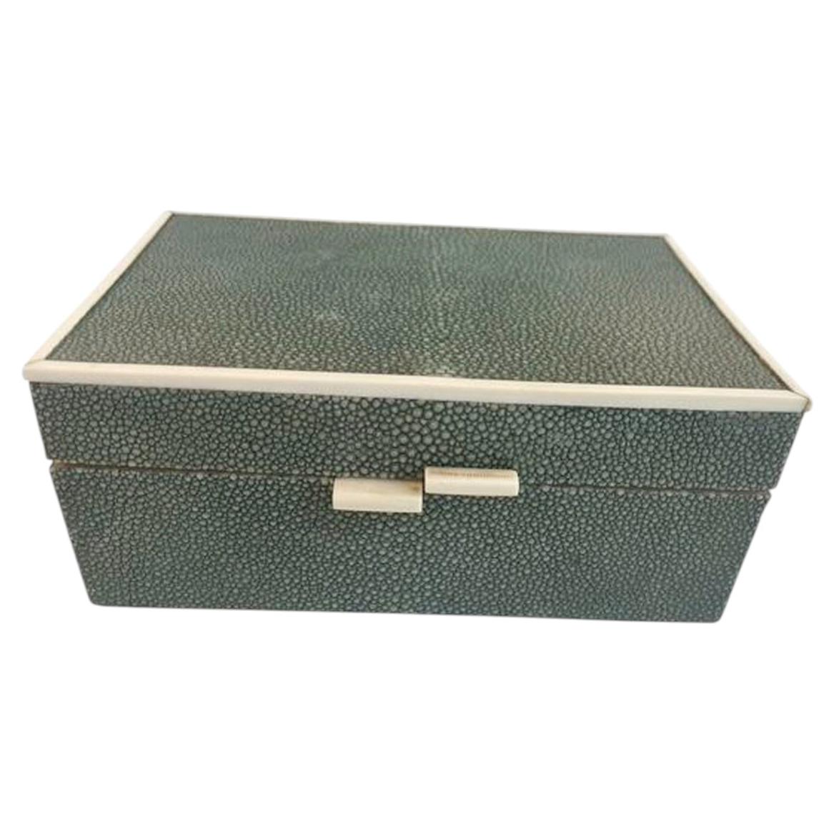 Art Deco Cedar Lined Green Shagreen Box w/Double 'Latch' to Front