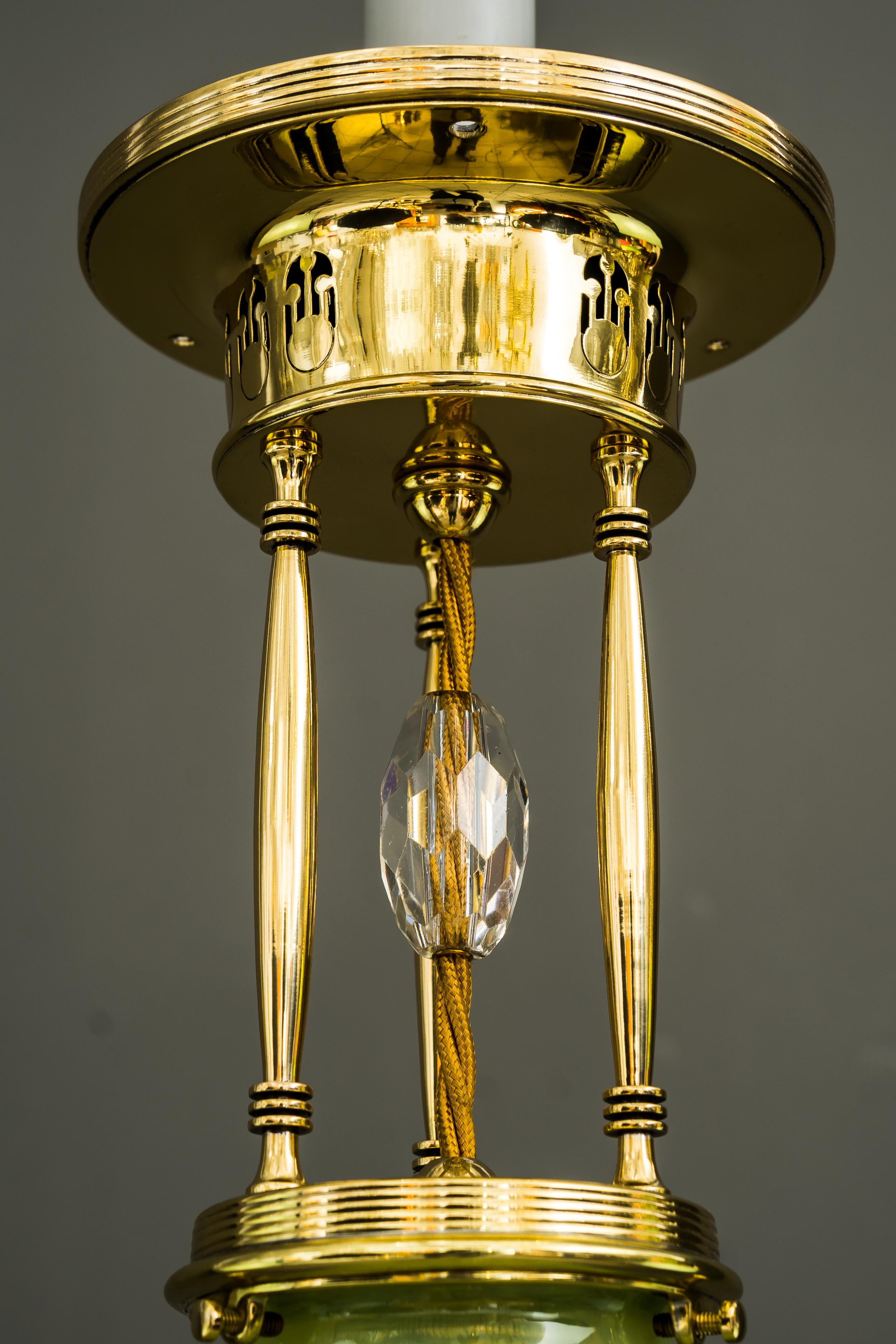 Art Deco ceiling lamp around 1920s with original opaline glass shade
Brass polished and stove enameled.