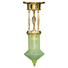 Art Deco Ceiling Lamp Around 1920s with Original Opaline Glass Shade