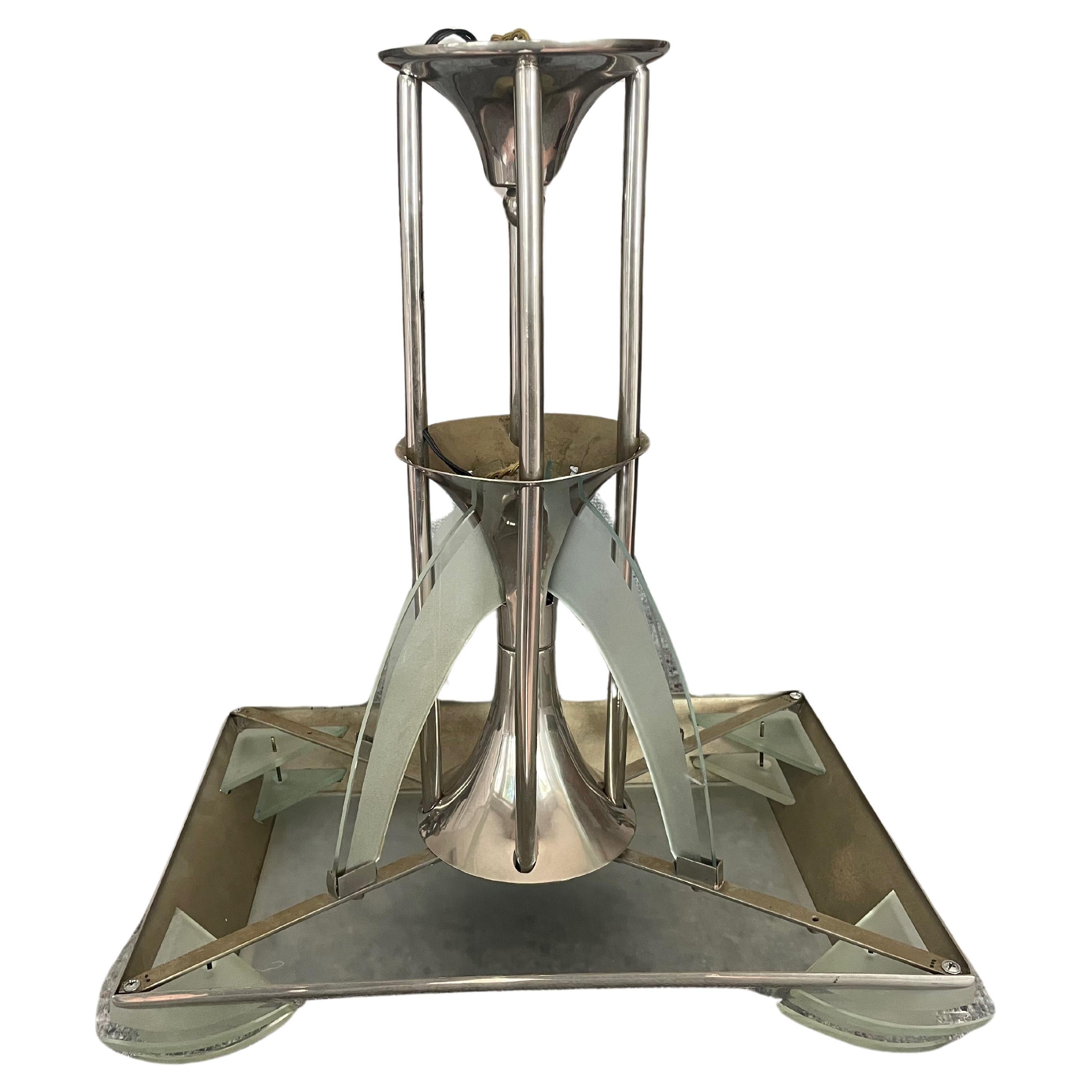 Art Déco ceiling lamp. Atelier Petitot, France 1930s. Nickel-plated. Signed.