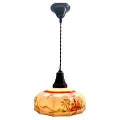 Art Deco Ceiling Lamp Bakelite fitting E27 Scailmont Belgium Glass Shade, 1930s