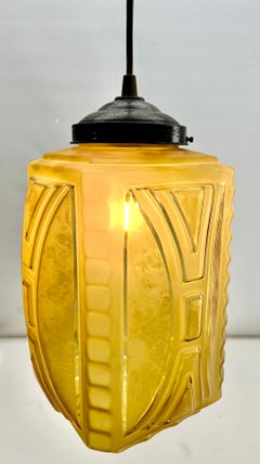 Art Deco Ceiling Lamp, Belgium Glass Shade Scailmont, 1930s