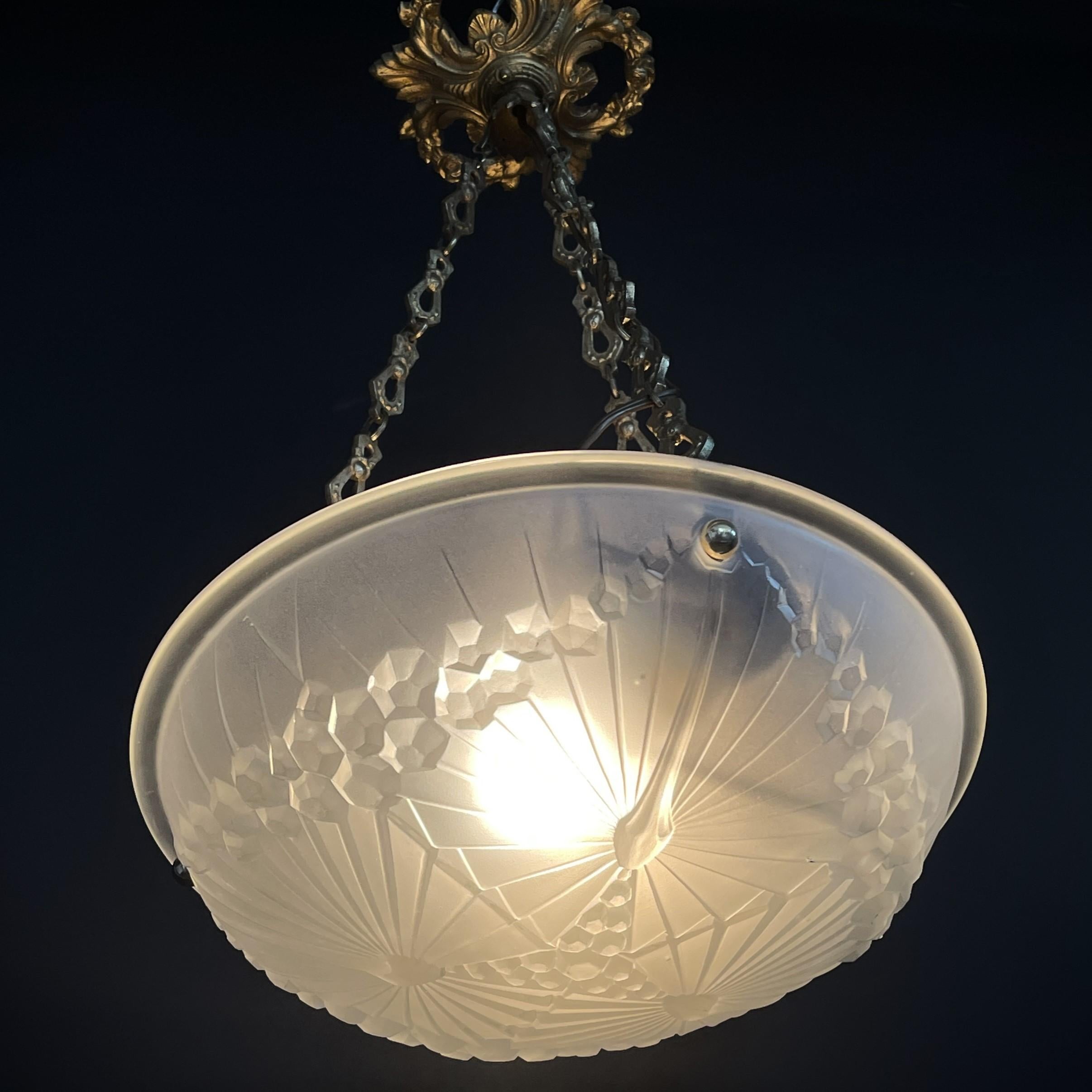 Bronze Art Deco ceiling lamp bronze glass bowl, 1930s