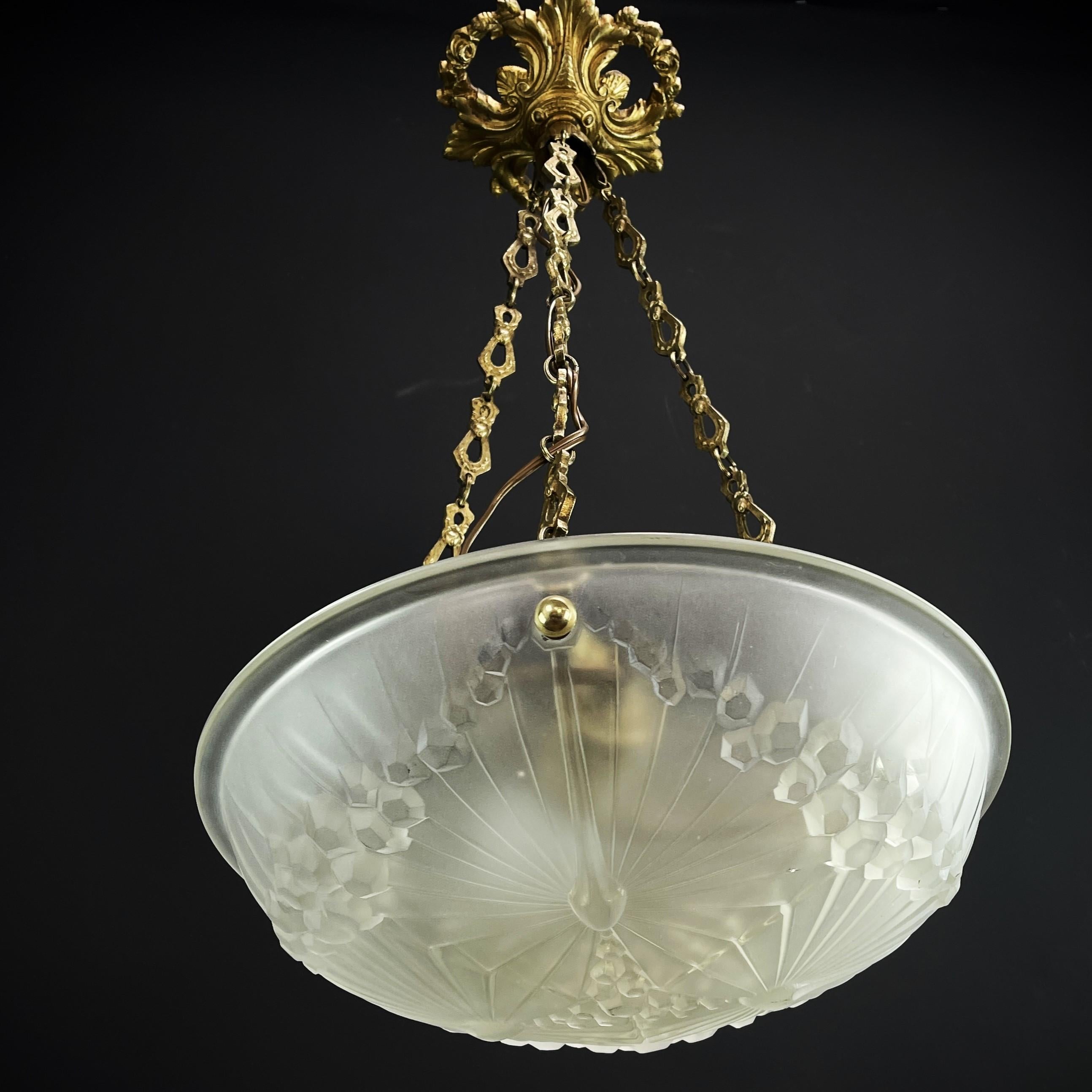 Art Deco ceiling lamp bronze glass bowl, 1930s 2