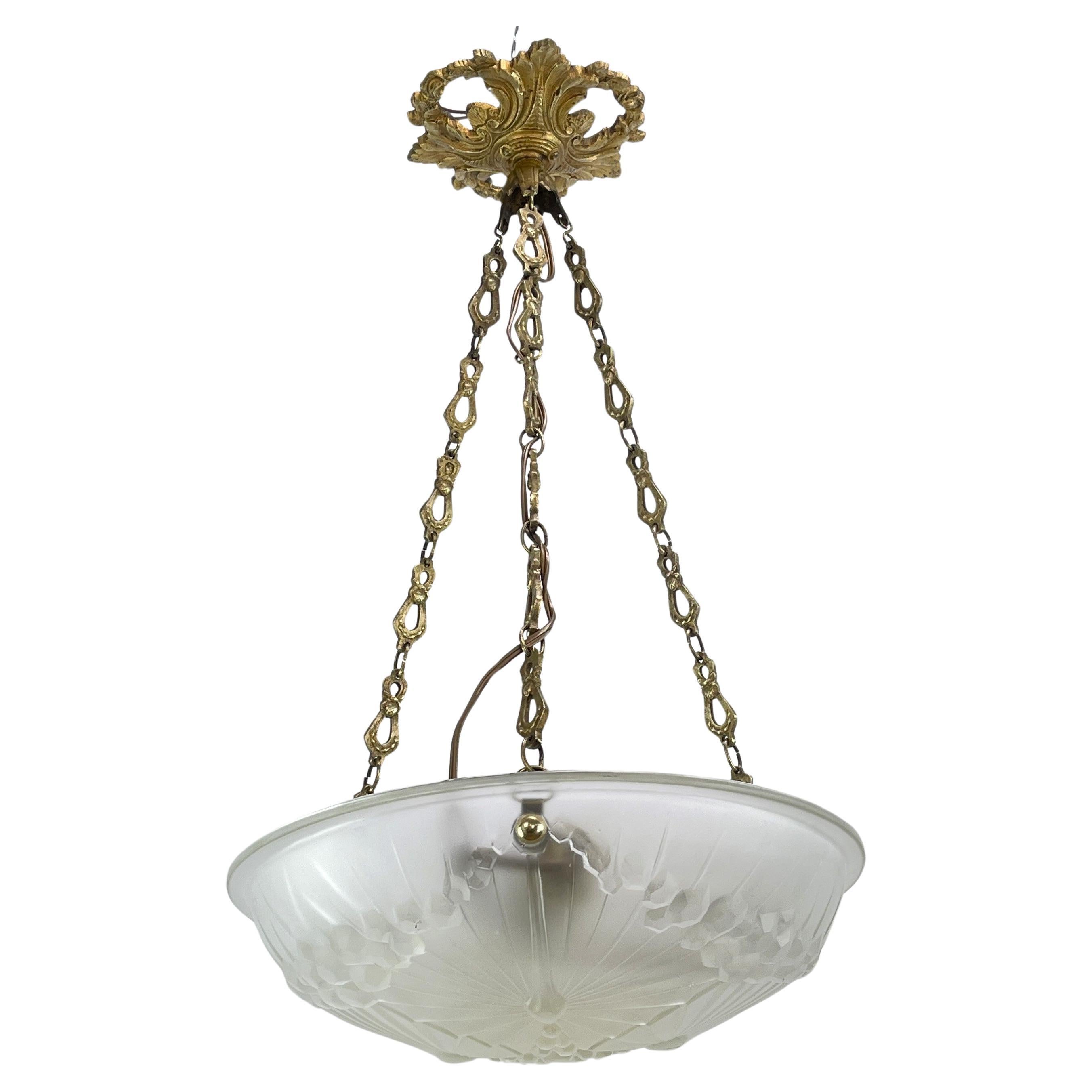 Art Deco ceiling lamp bronze glass bowl, 1930s