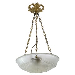 Antique Art Deco ceiling lamp bronze glass bowl, 1930s