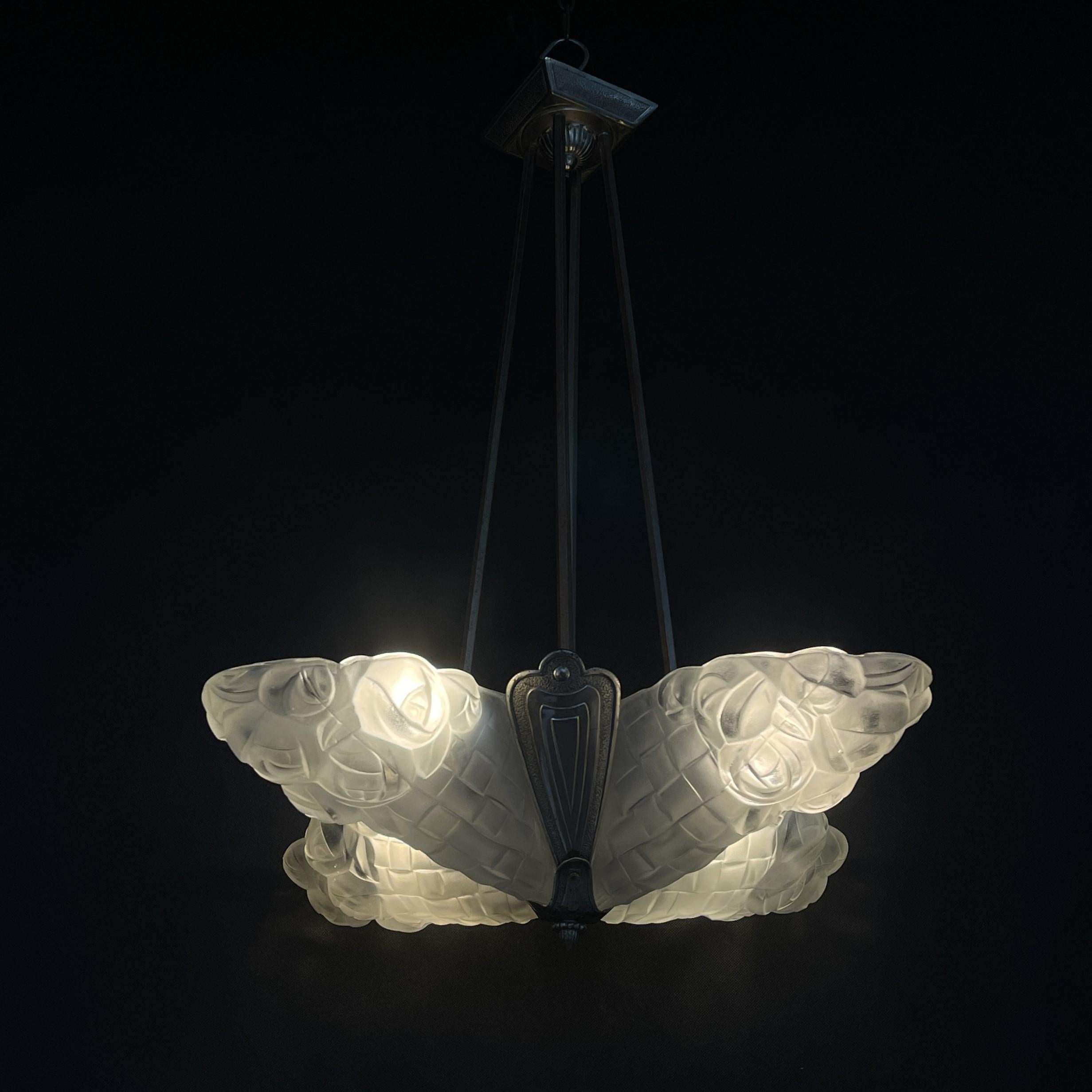 Art Deco Ceiling Lamp by Degue, 1920s For Sale 4