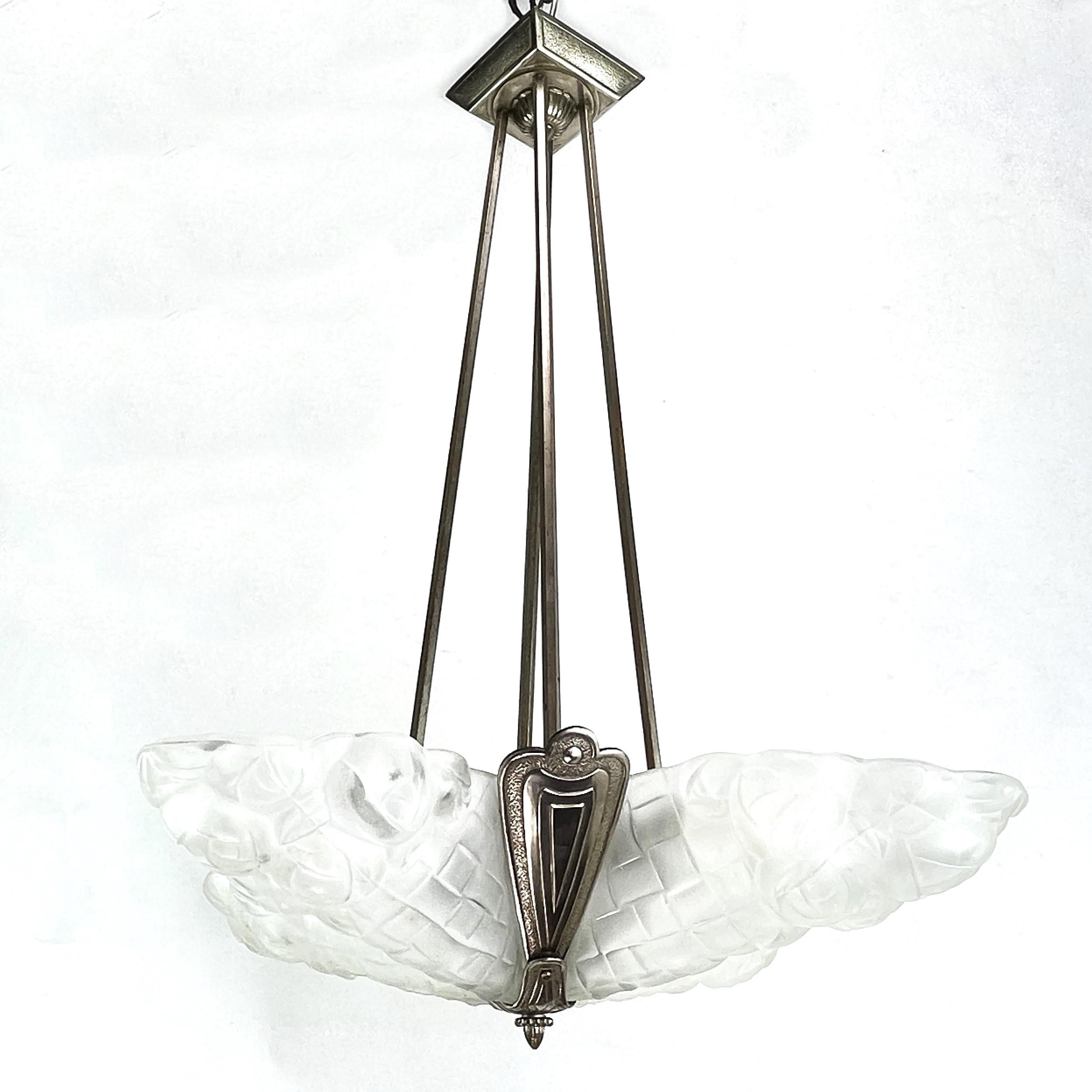 French Art Deco Ceiling Lamp by Degue, 1920s For Sale