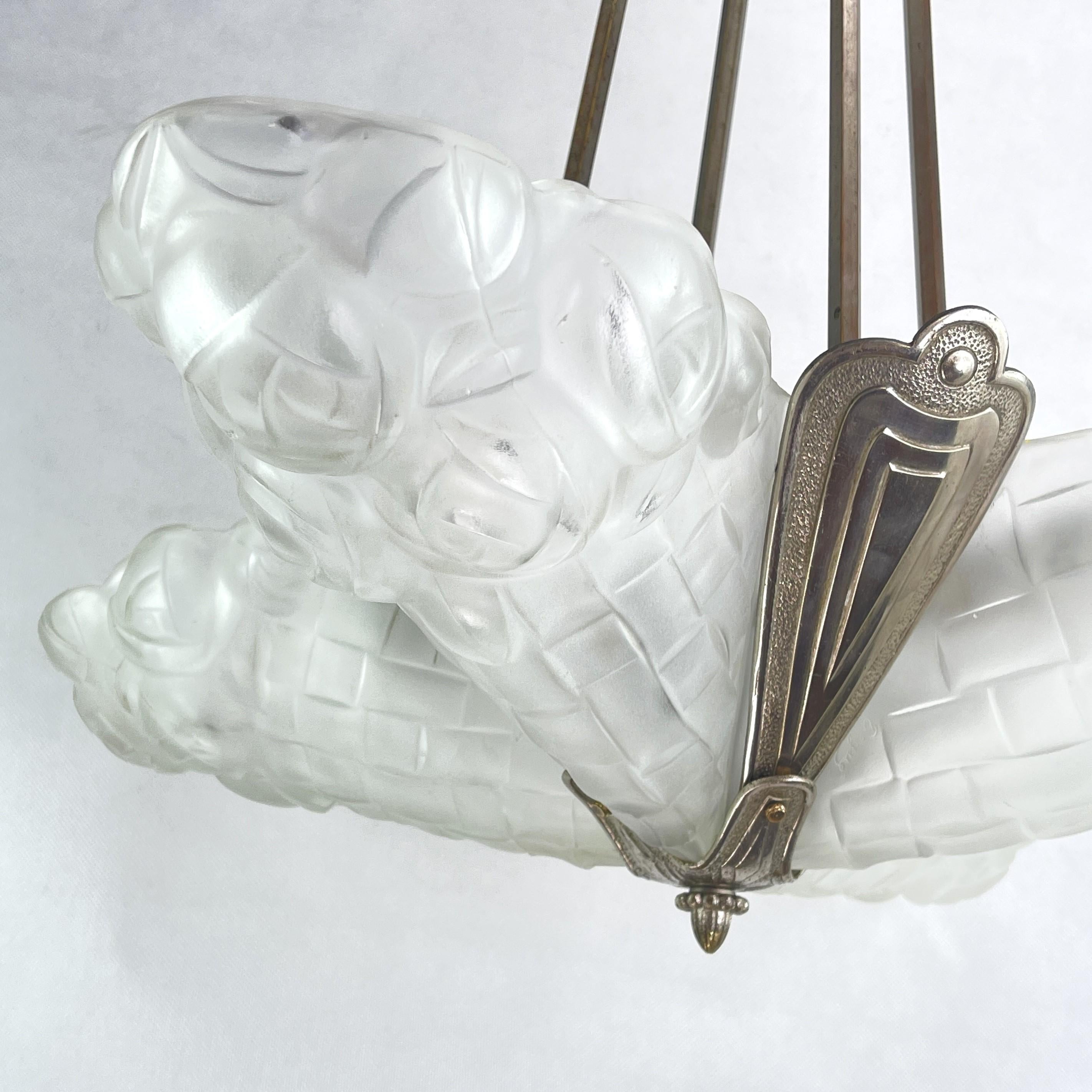Early 20th Century Art Deco Ceiling Lamp by Degue, 1920s For Sale